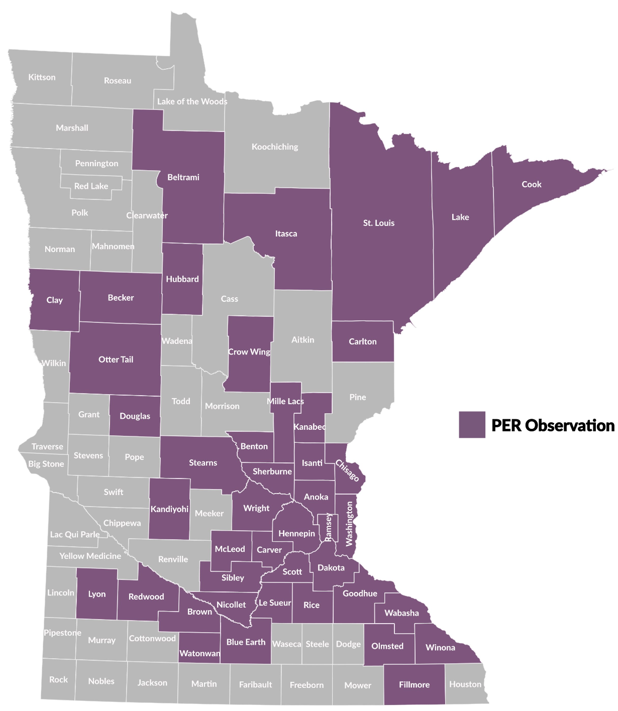   Counties where LWVMN observed the 2024 PER  