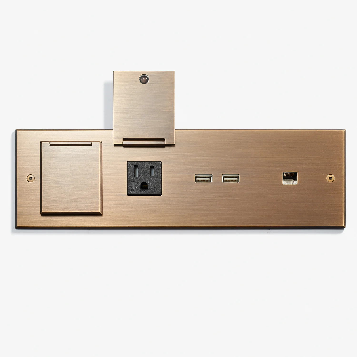 Bespoke_269 x 82 - Custom Desk Plate - 2 Outlets + 2 USB + RJ45 - Bronze Médaille Allemand 2.jpg
