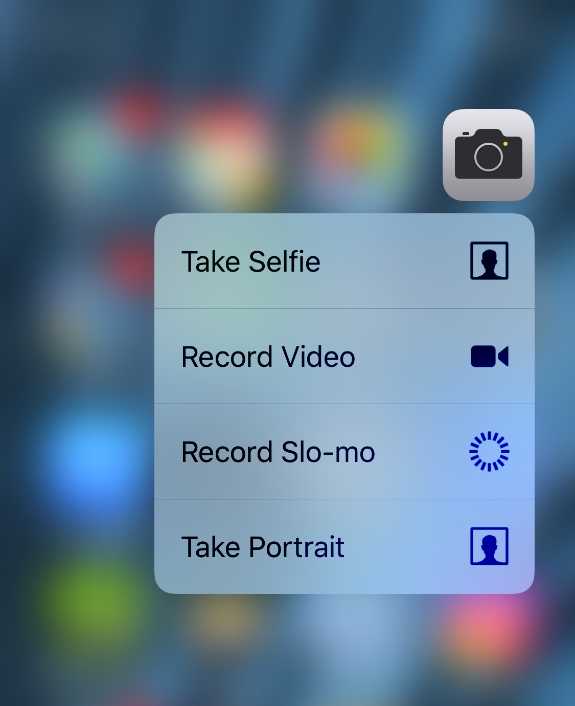 3D Touch options from the app on the Home screen