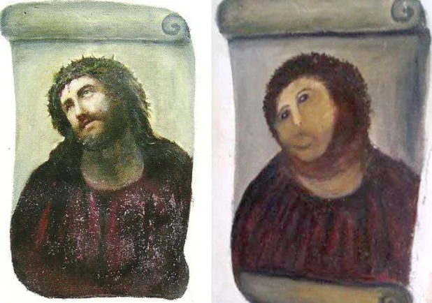 The (in)famous Jesus fresco in Borja, Spain.