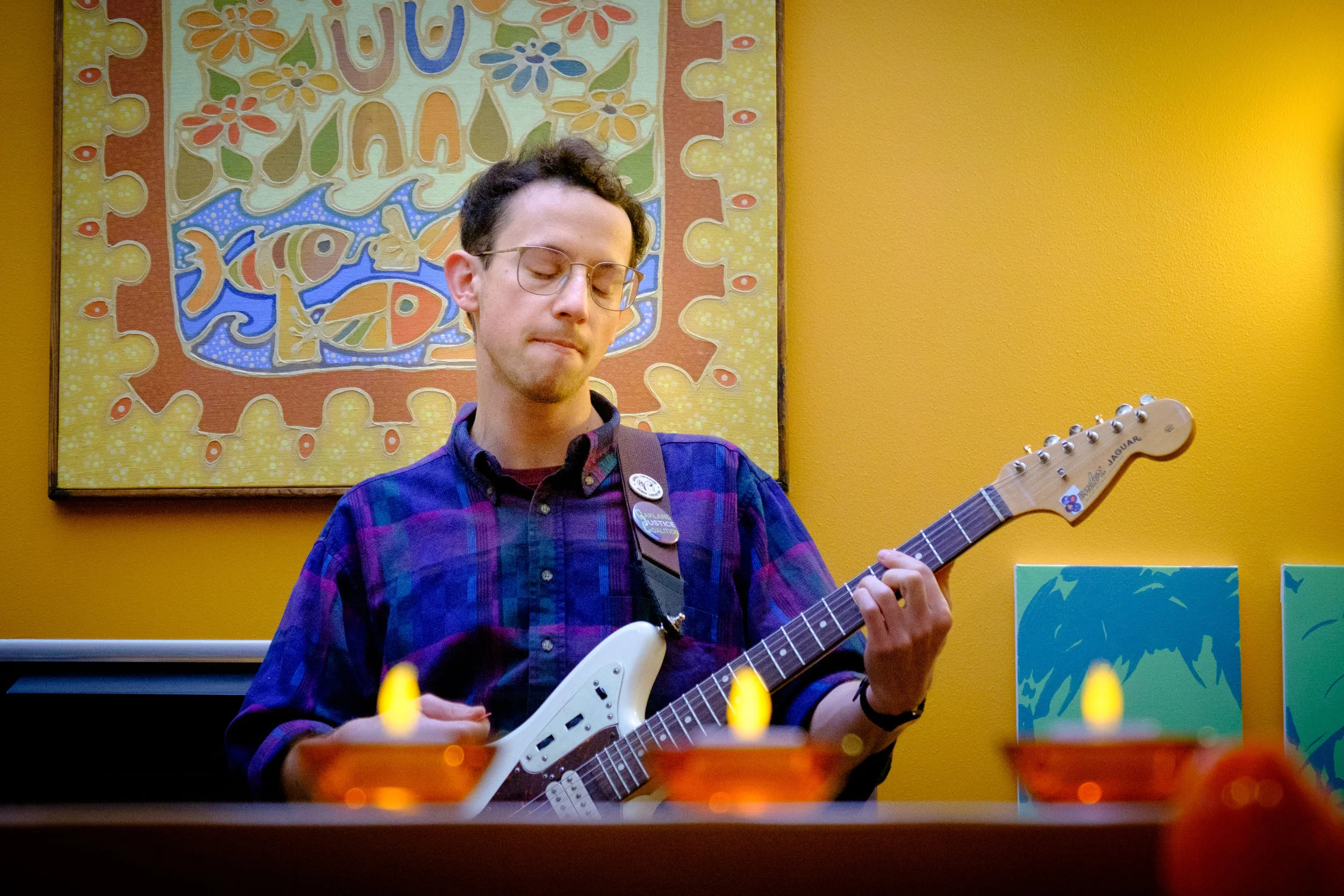 Low interior lighting makes for challenging exposures. Here, Keith Bower Brown of the band Trails and Ways performs at a private house party. Camera: Fujifilm X-T1 Shutter speed: 1/125 second Aperture: f/5.0 ISO: 3200 Photo: Jeff Carlson