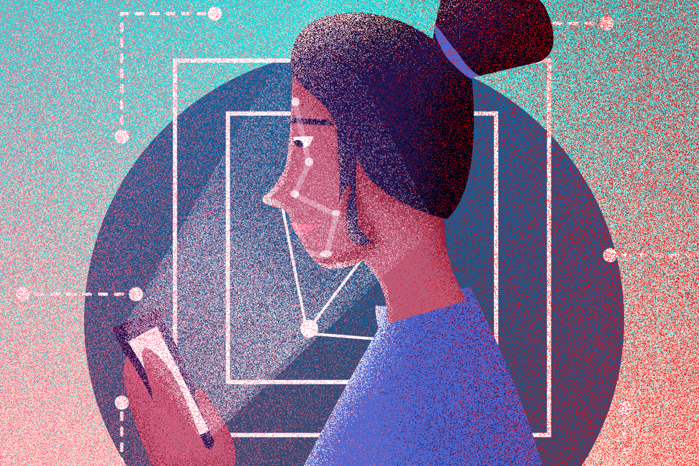 Woman holding smartphone looking down at the phone screen