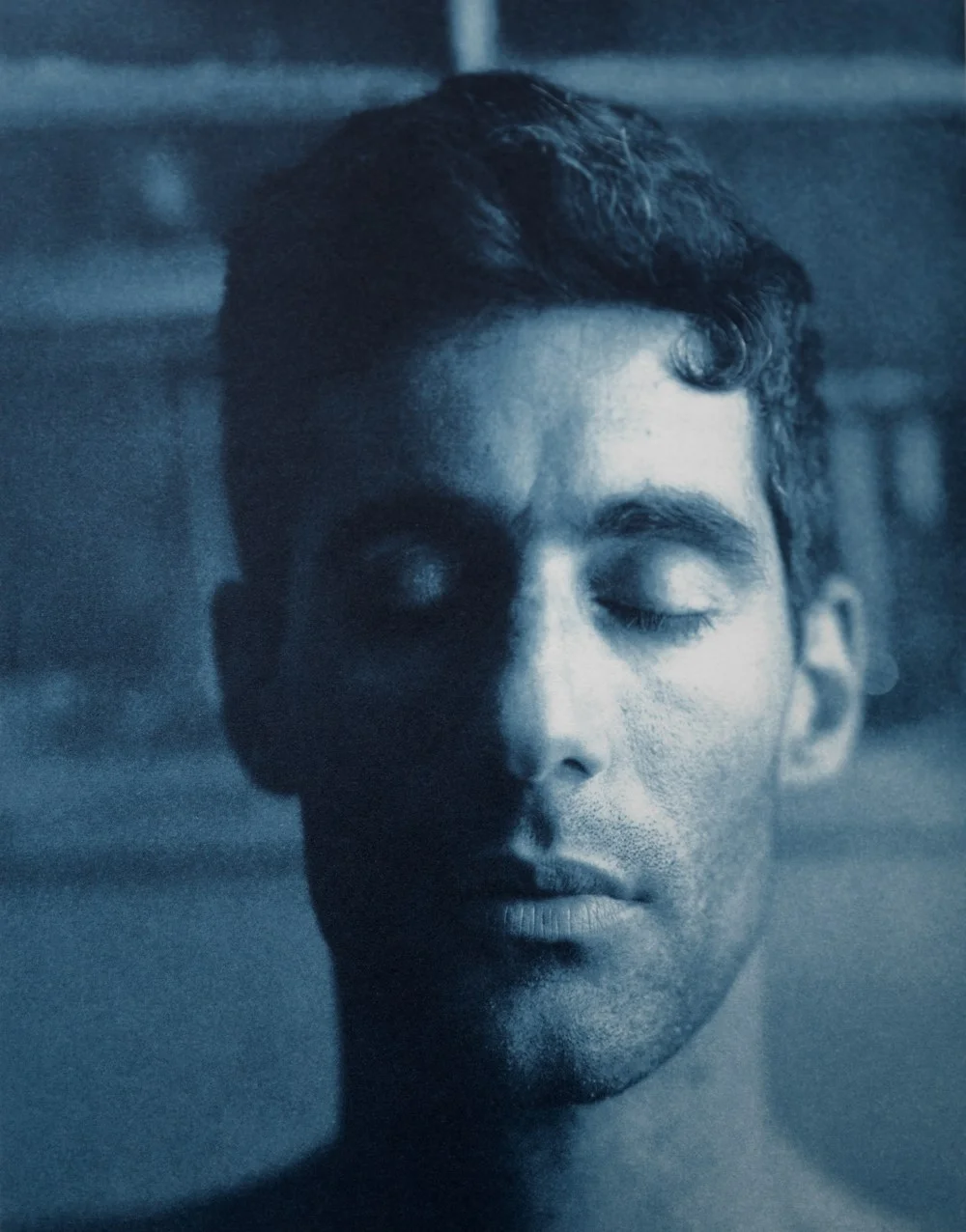 John Dugdale// Self-Portrait in Summer Haze // Lockwood Farm, New York// 1999 // Cyanotype Print