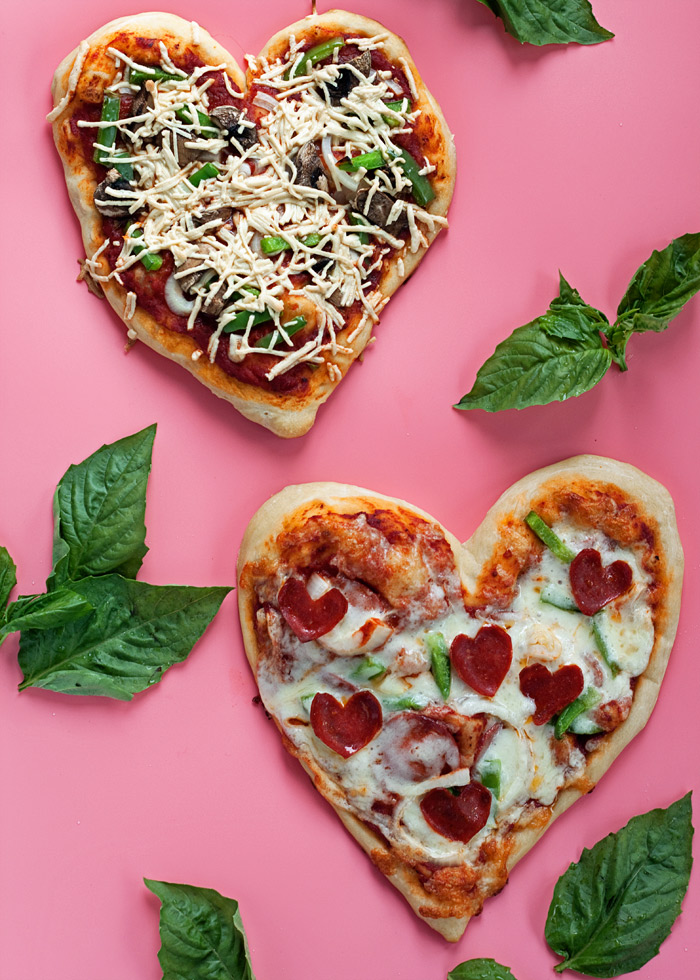 How to make a heart-shaped pizza for a family Valentine's Day dinner at Kitchen Treaty | featured at Didn't I Just Feed You, a food podcast for parents
