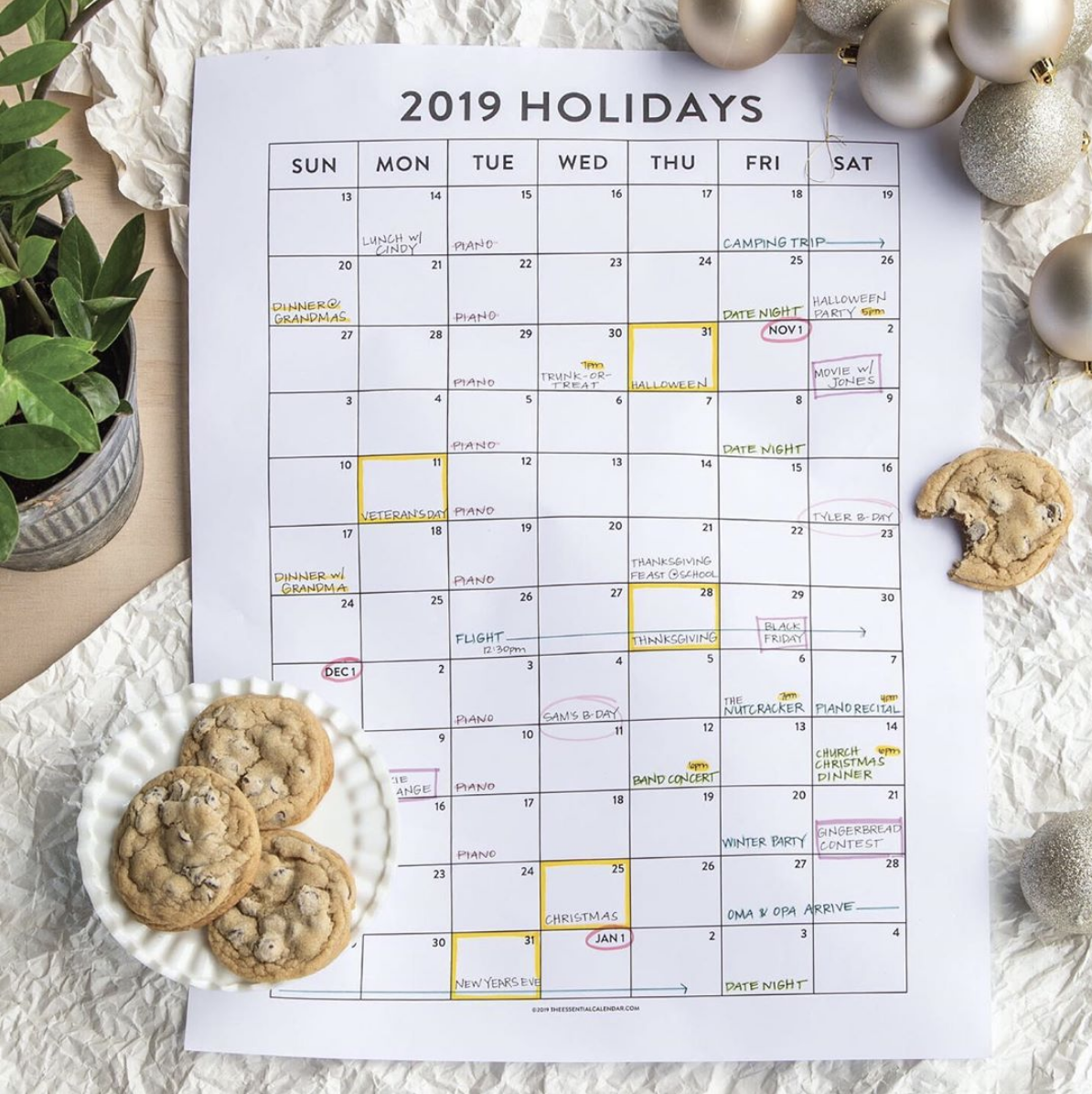 the holiday calendar from The Essential Calendar