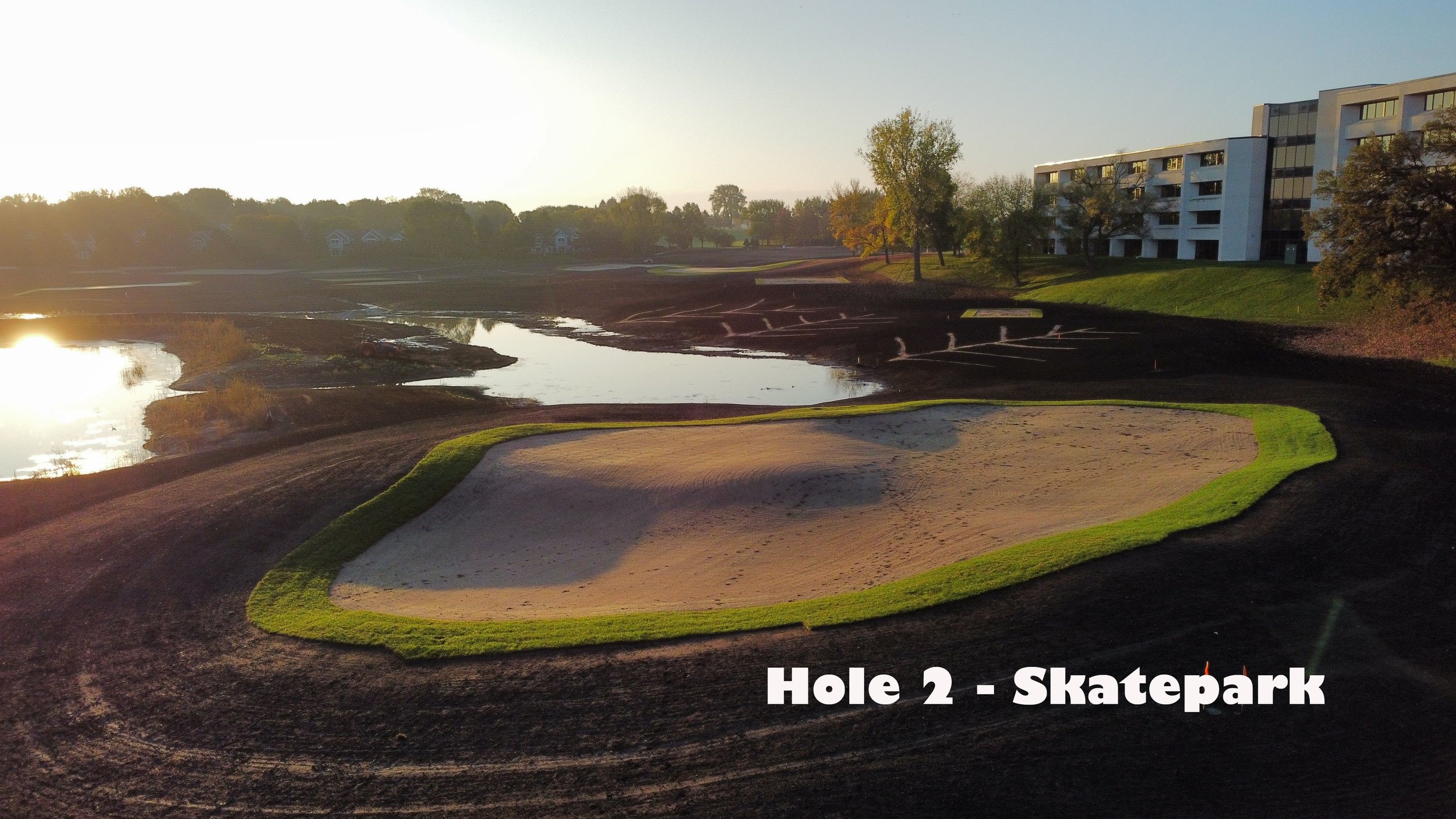  #2 Skatepark - 157 | 98 Yards Green Shaped by Brett Hochstein  This huge green is receptive to a running approach from the forward tee. Golfers are presented with a broad funnel which gathers approach shots into the front half of the green. From the