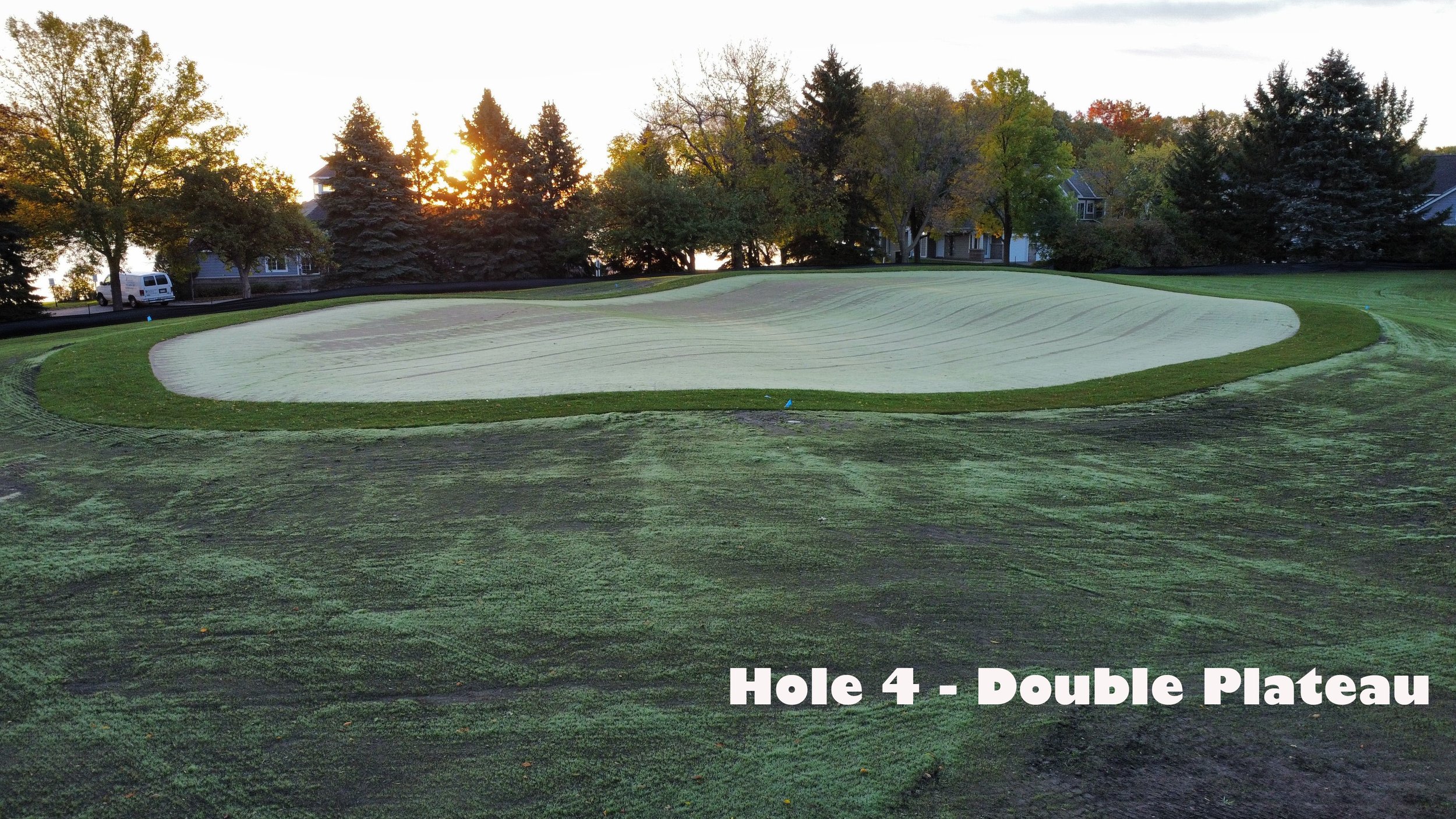  #4 Double Plateau - 73 Yards Green Shaped by Jonathan Reisetter  As golfers reach the highest point of the Loop they’ll find our elegant version of the double plateau green.   The front plateau will accept a delicate pitch or a running approach. Pin