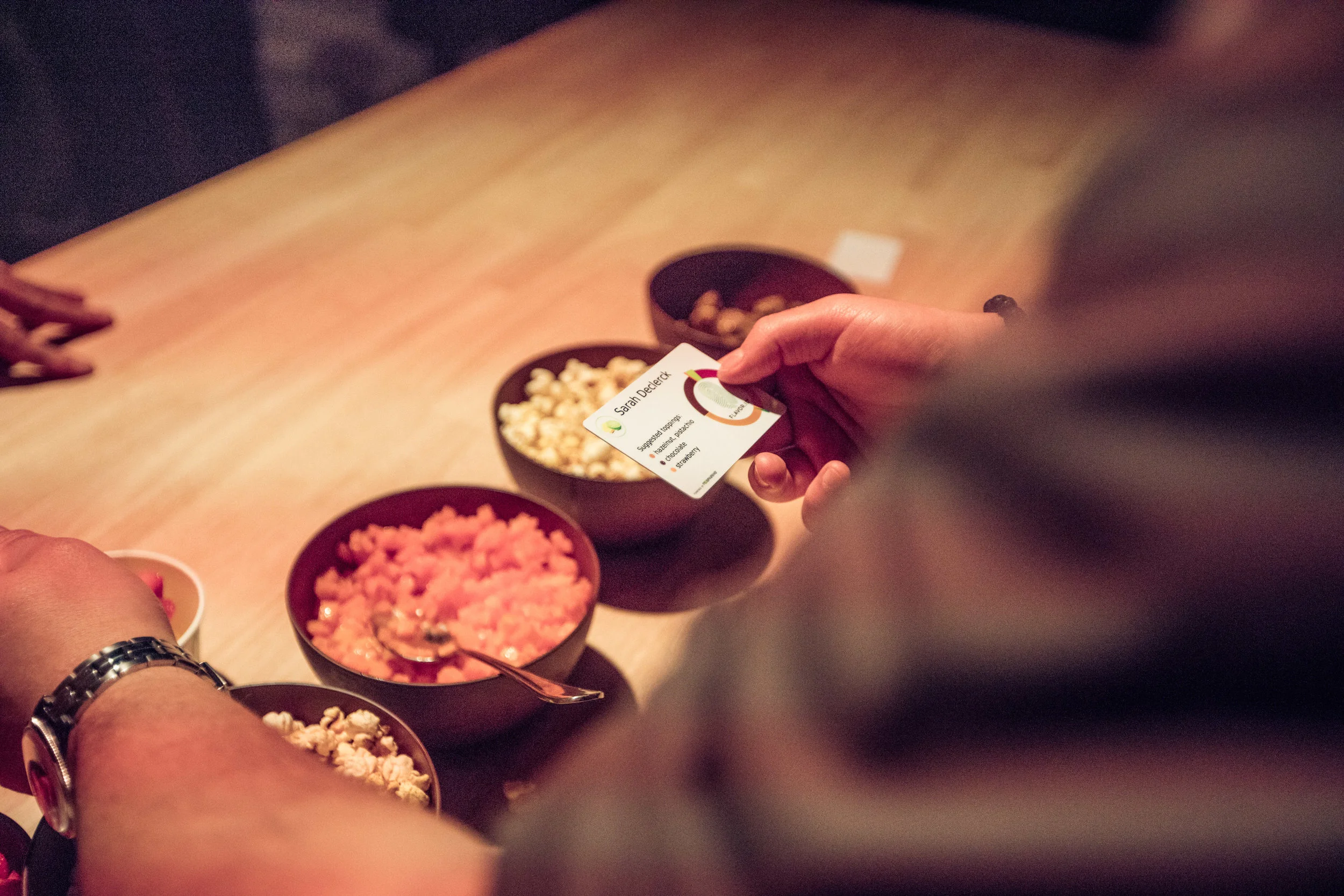 35% of our food is wasted. To make more people aware of the problem a Bonobo feast was organized together with EIT Food . For each participant a FlavorID® was generated. From this FlavorID® a unique, personalized vegan ice-cream was created using food waste from a local retailer.