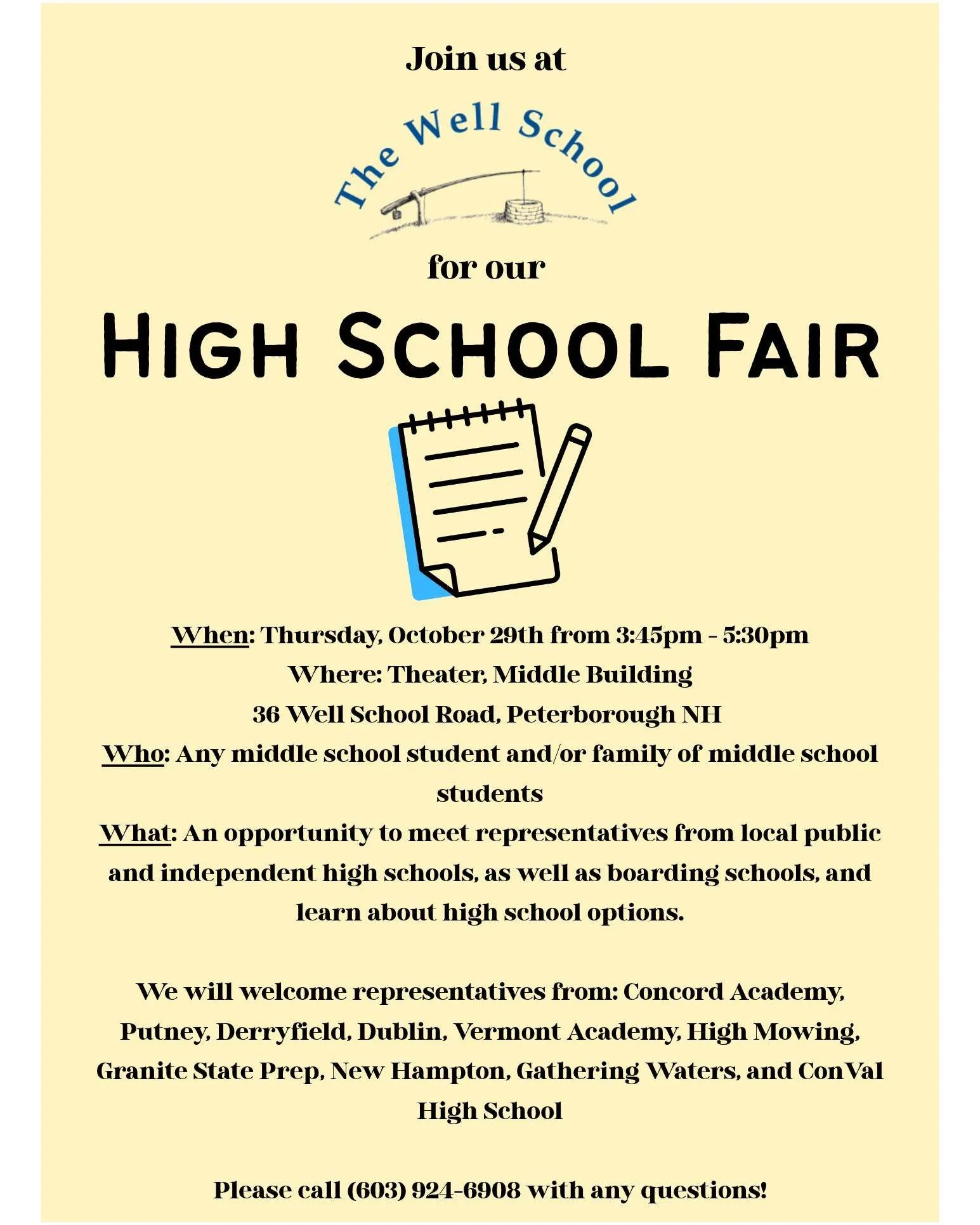 Join us this Thursday for our High School Fair! All students and families in 5th through 8th grade are welcome. We also welcome middle school-age students enrolled at other local schools to attend. Please share with your friends!