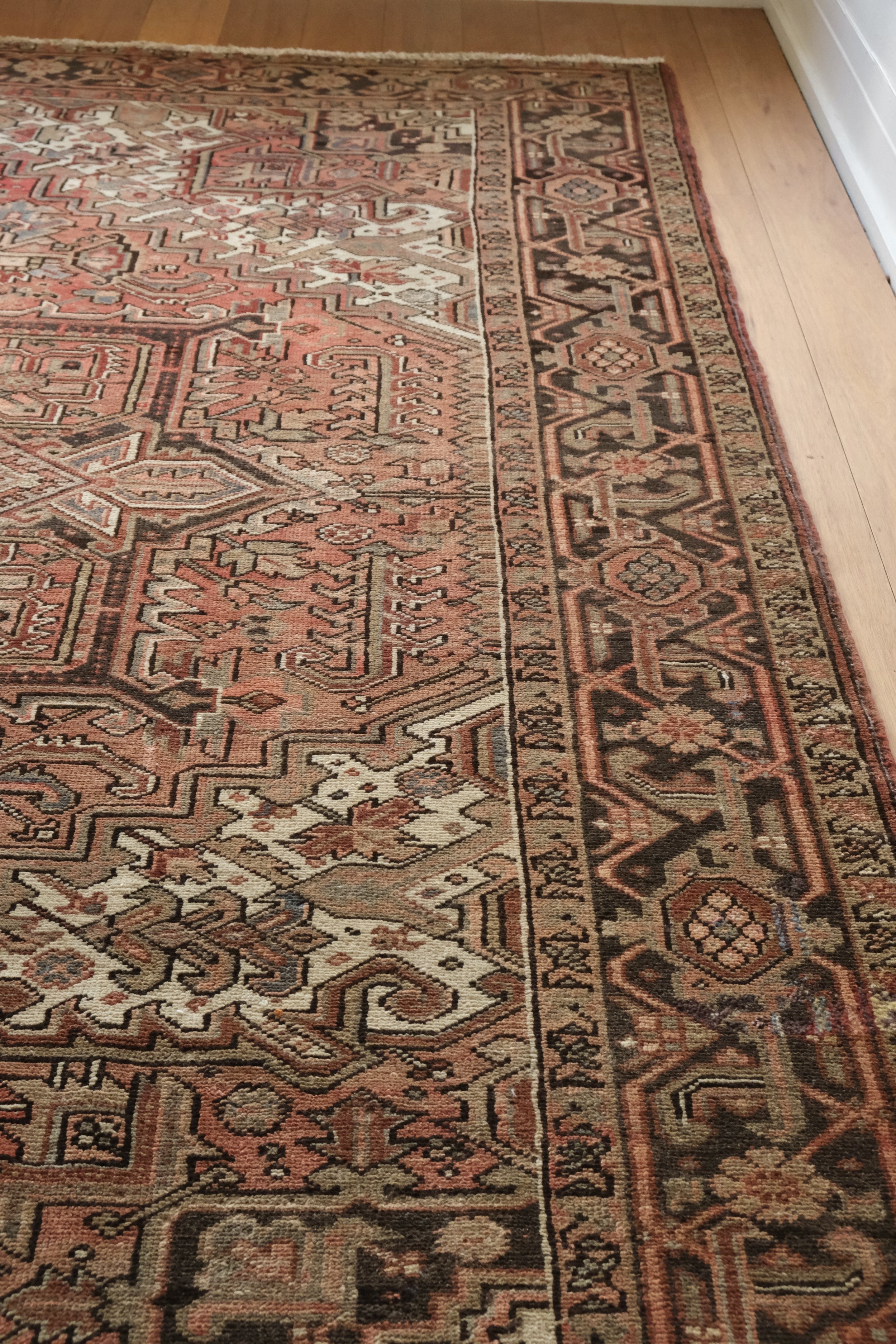 closeup photo of large espresso brown rug border
