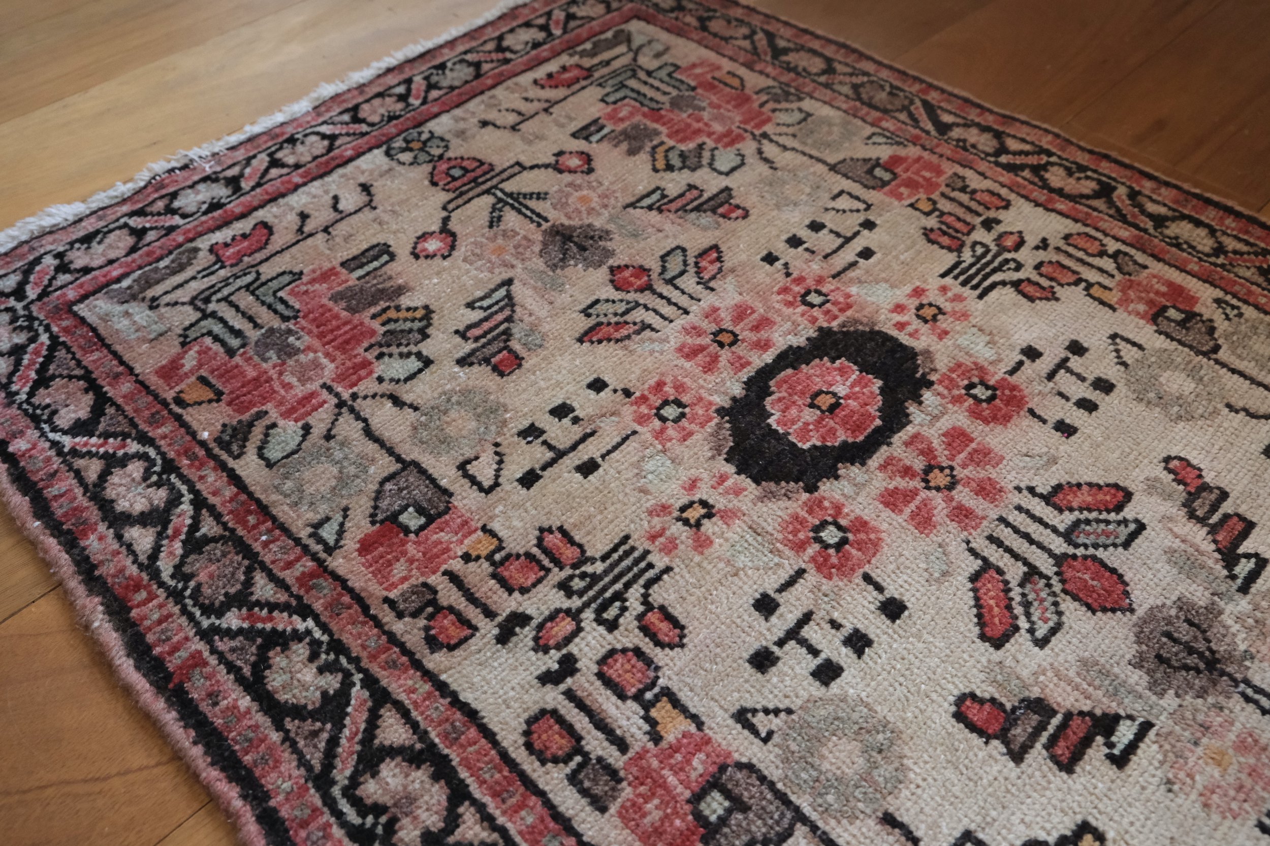 closeup of bone colored field of rug