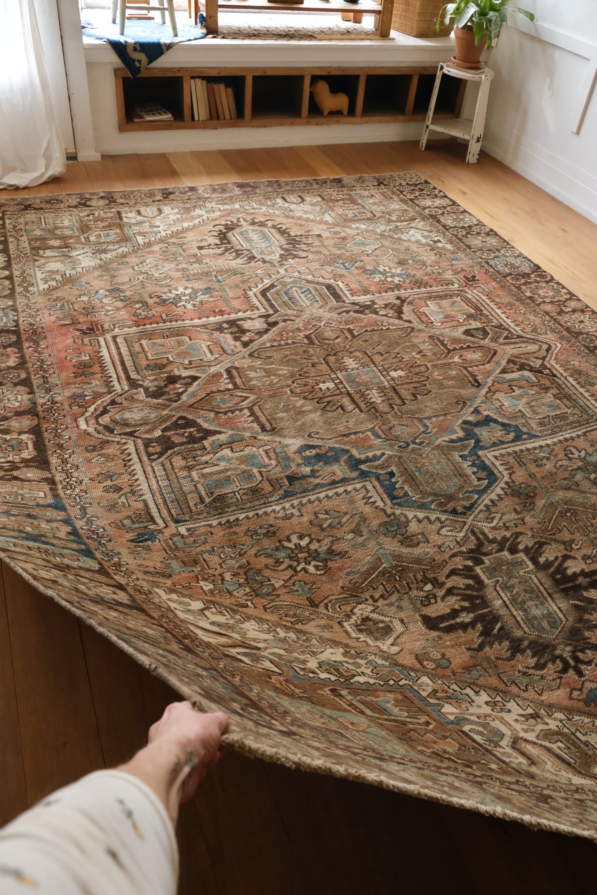 the drape of the vintage Persian Heriz rug