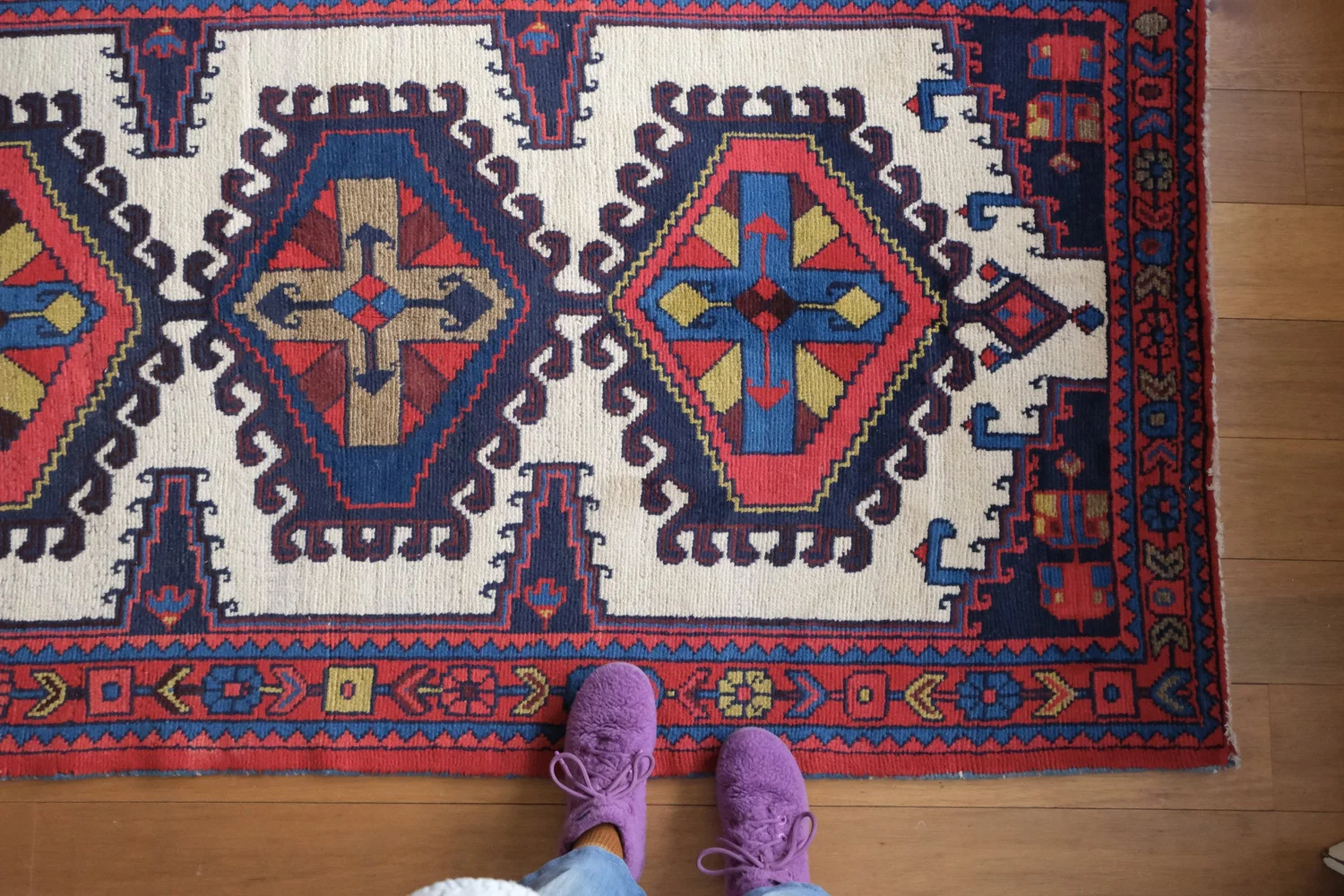 Iranian tribal rug 大判 Persian Tribal Rug 3.6 x 5 ft, Persian Abadeh Rug, Geometric