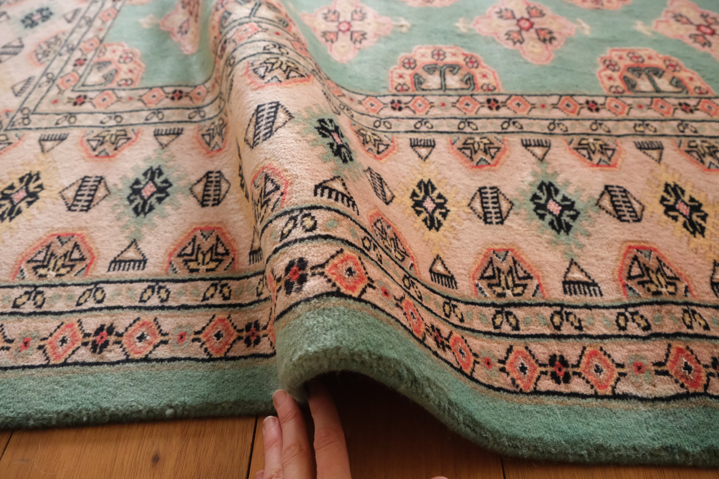 close-up showing plush velvety pile of rug