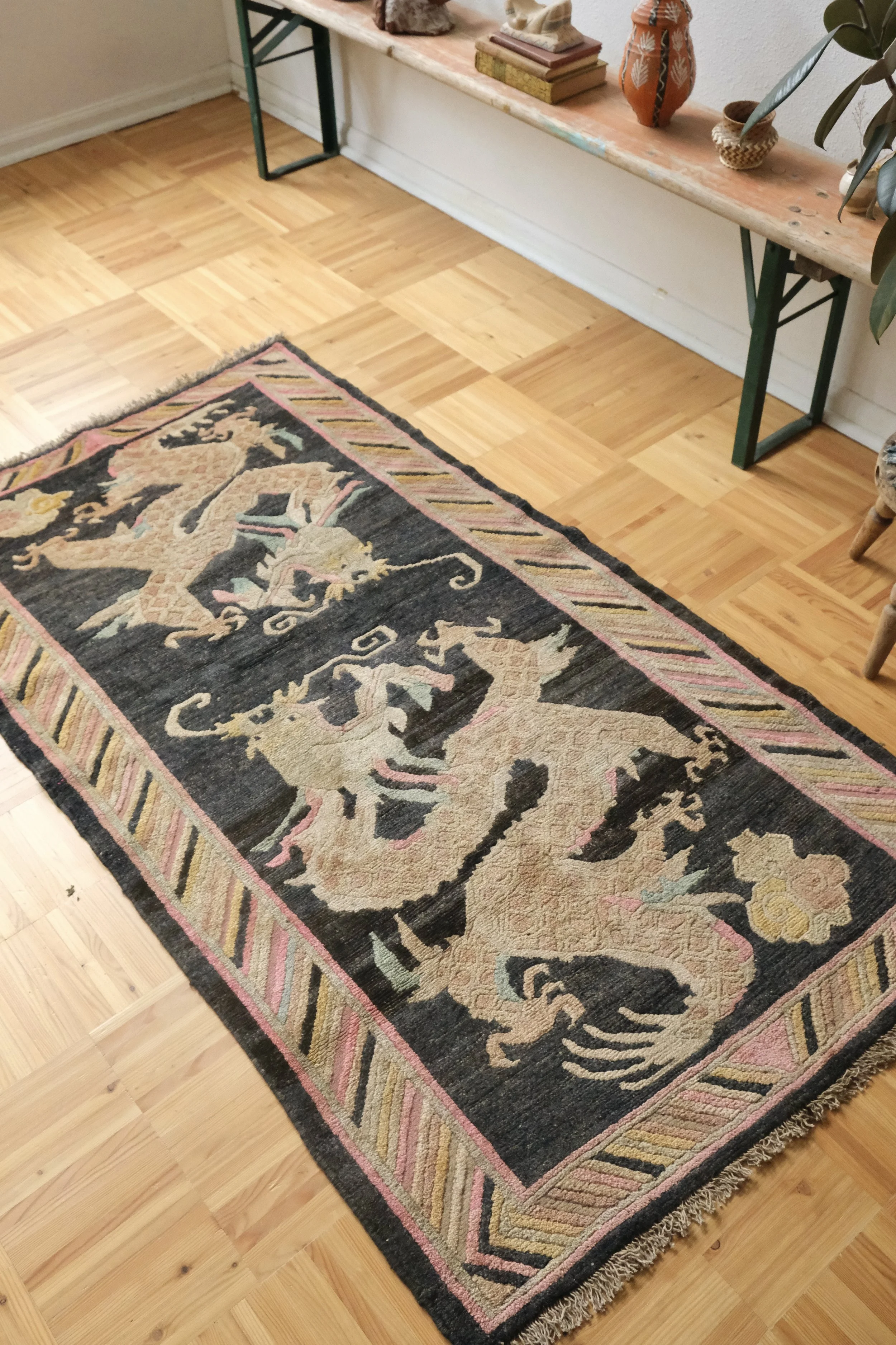 vintage tibetan dragon rug