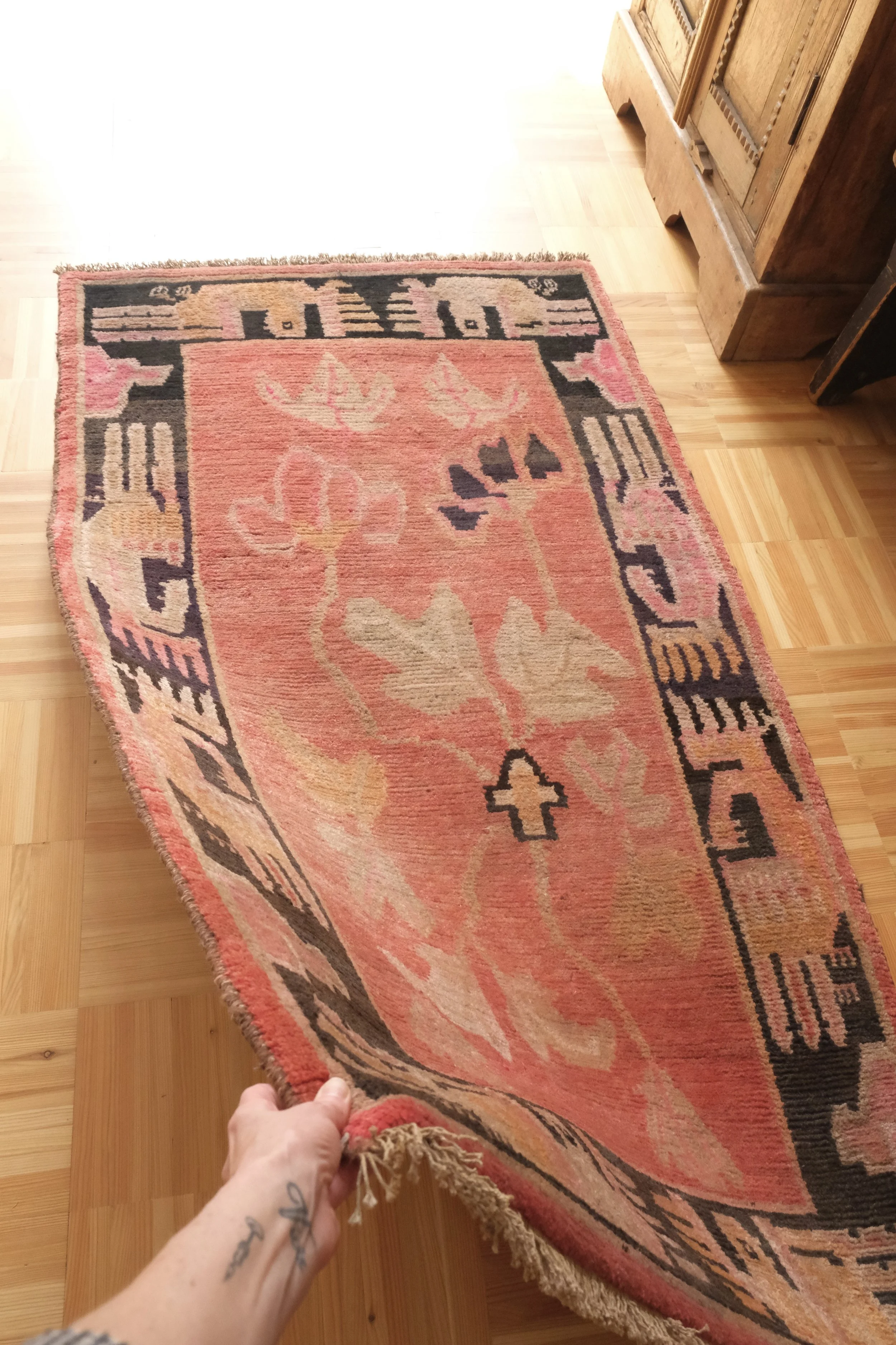 floral and bird tibetan rug