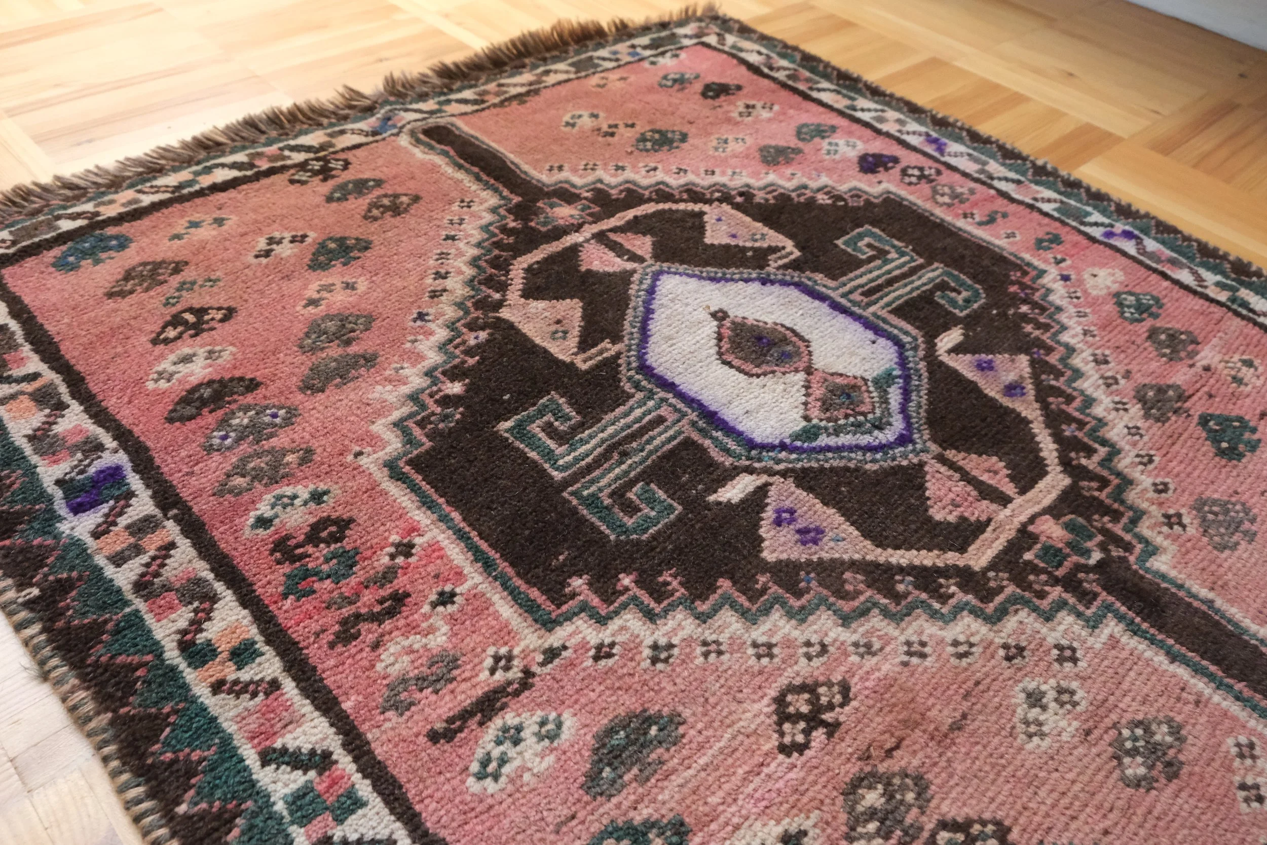 vintage rugs as bathmats