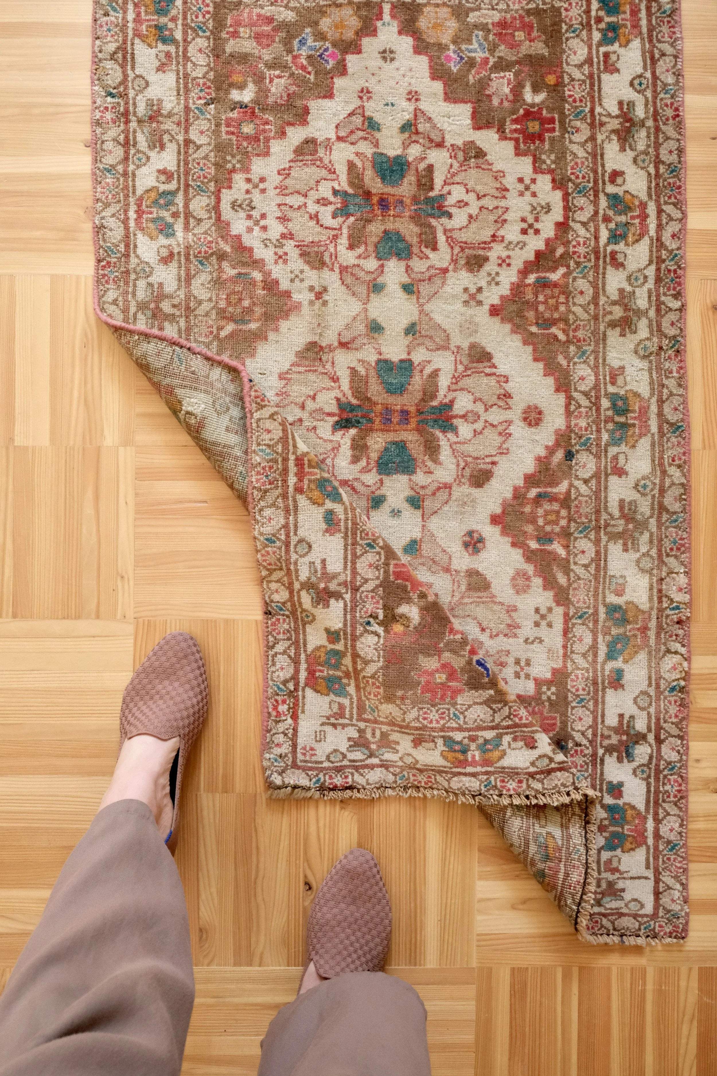 vintage rugs as bathmats
