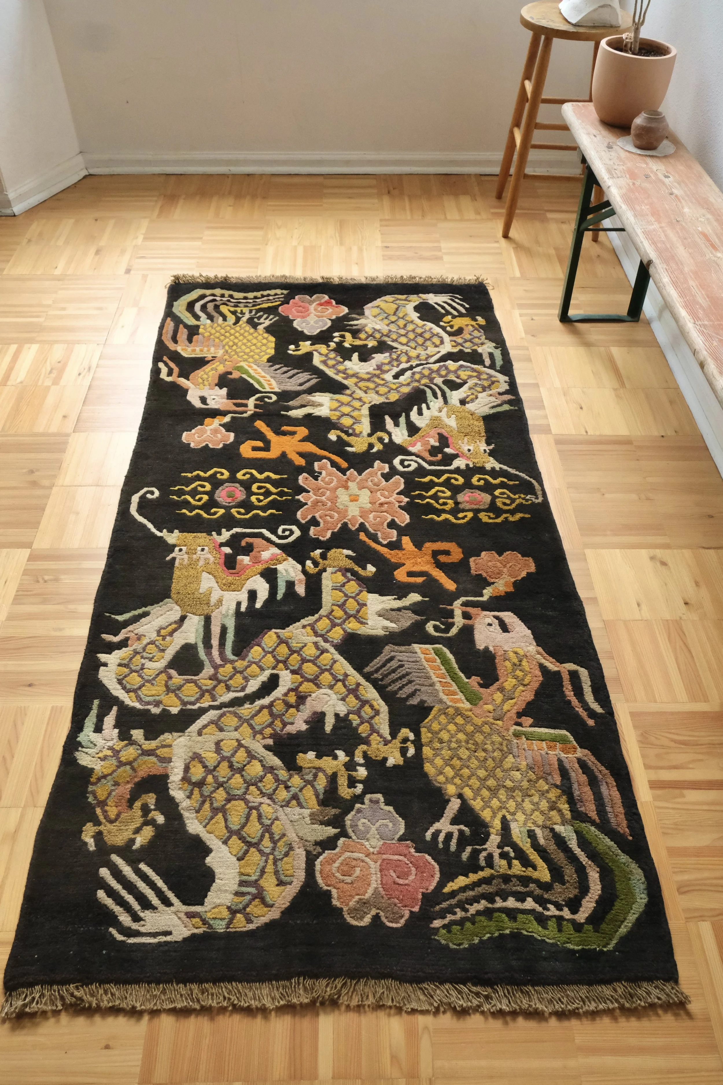 vintage Tibetan dragon rug