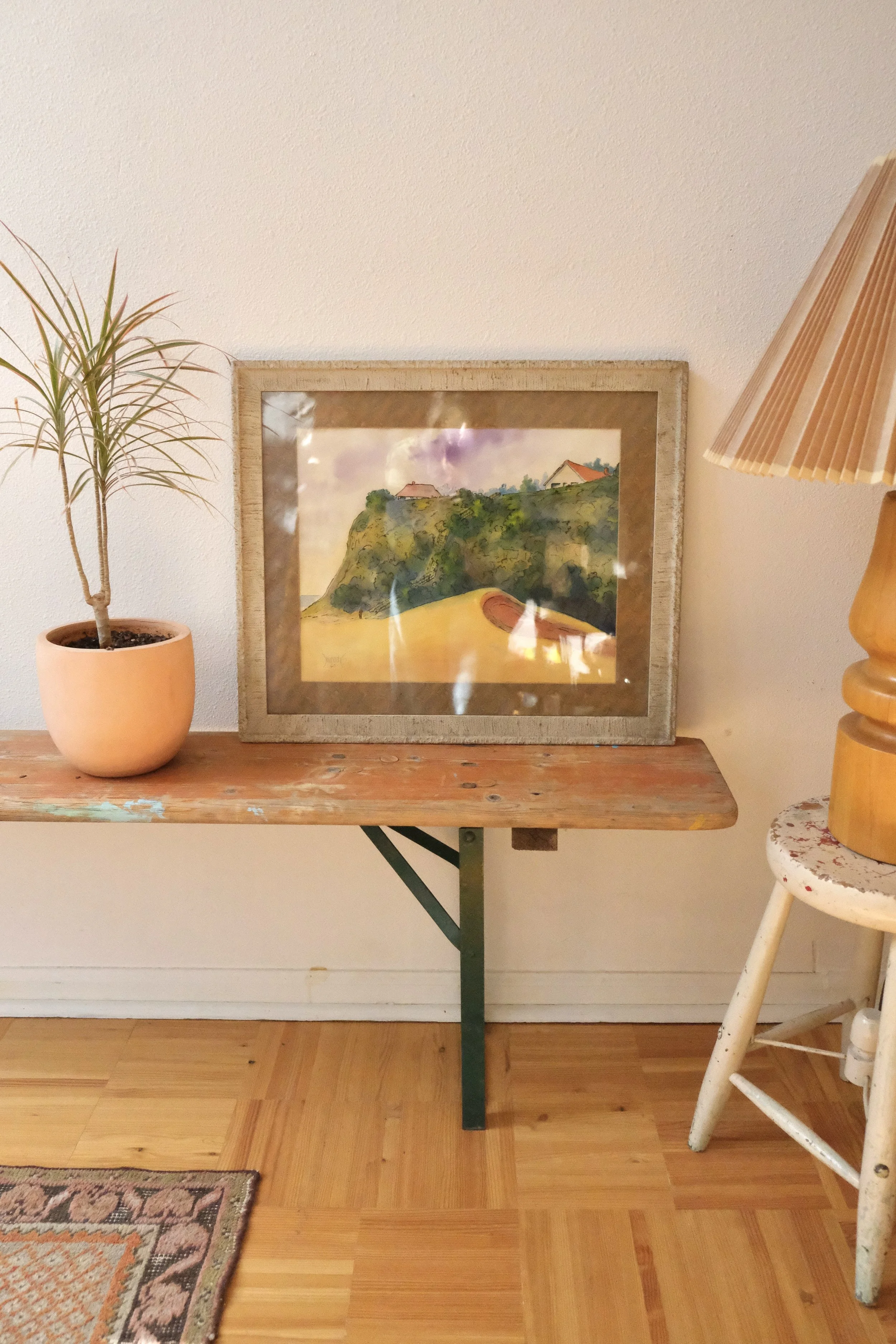 midcentury modern watercolor landscape