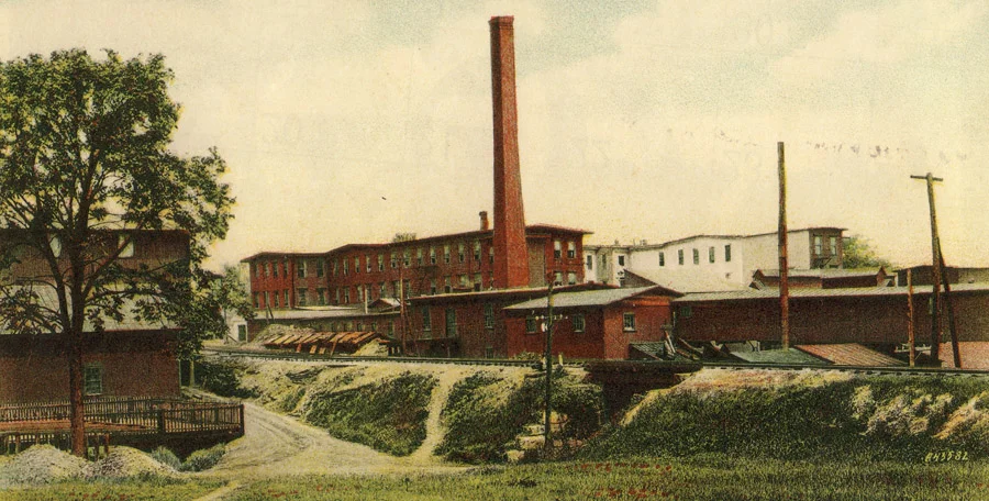 The Hills’ Palm Leaf Hat factory, sited across Main Street from the Hills’ home and extending to College Street.