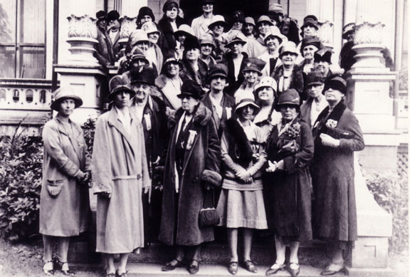 In 1928 a celebration of the 35th year of the Women’s Club. Amy Barnes Maynard, front row, third from the left.