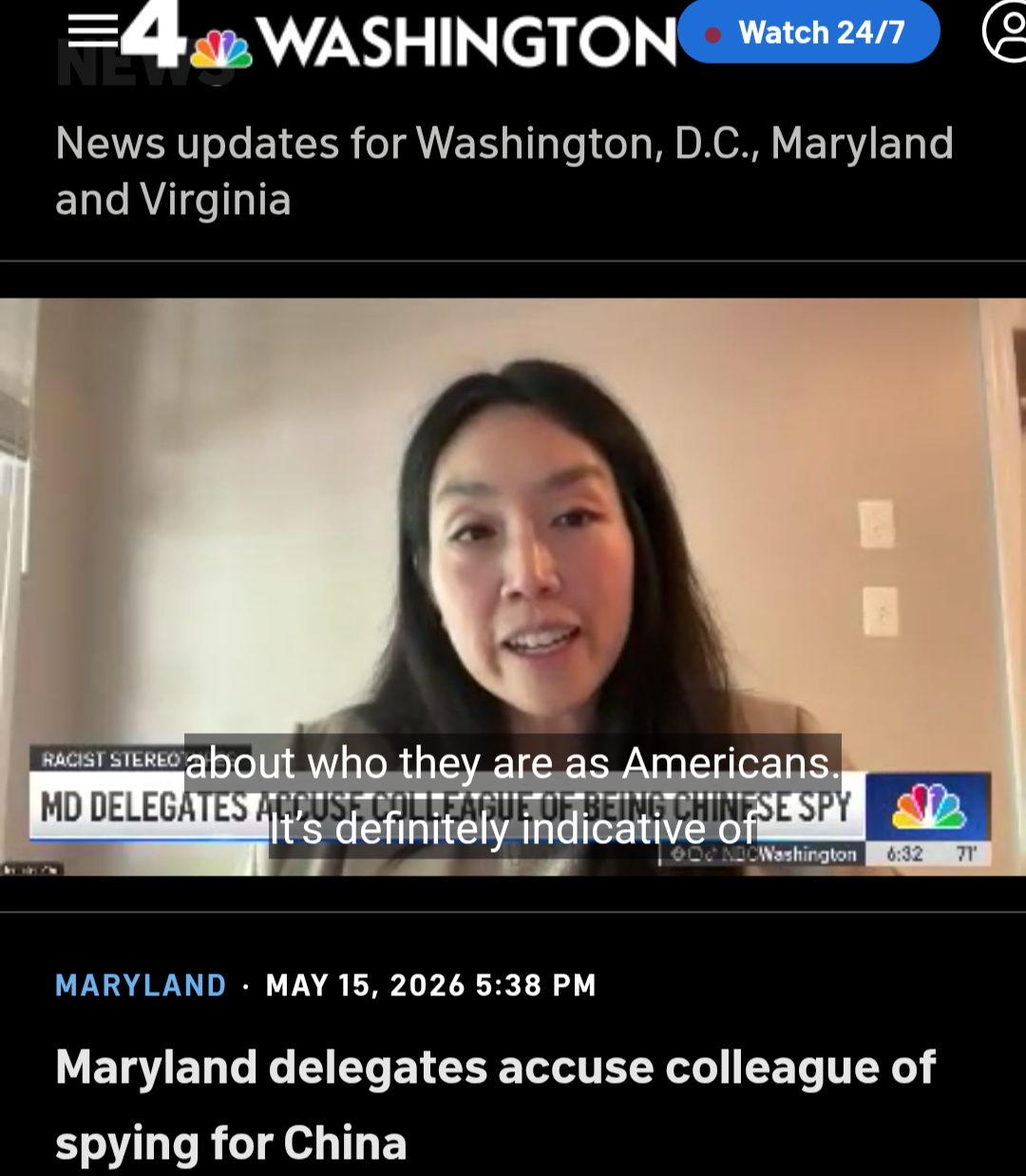 Dr. Jennifer Cho Provides Commentary on NBC Washington's "Maryland Delegates Accuse Colleague of Spying for China"