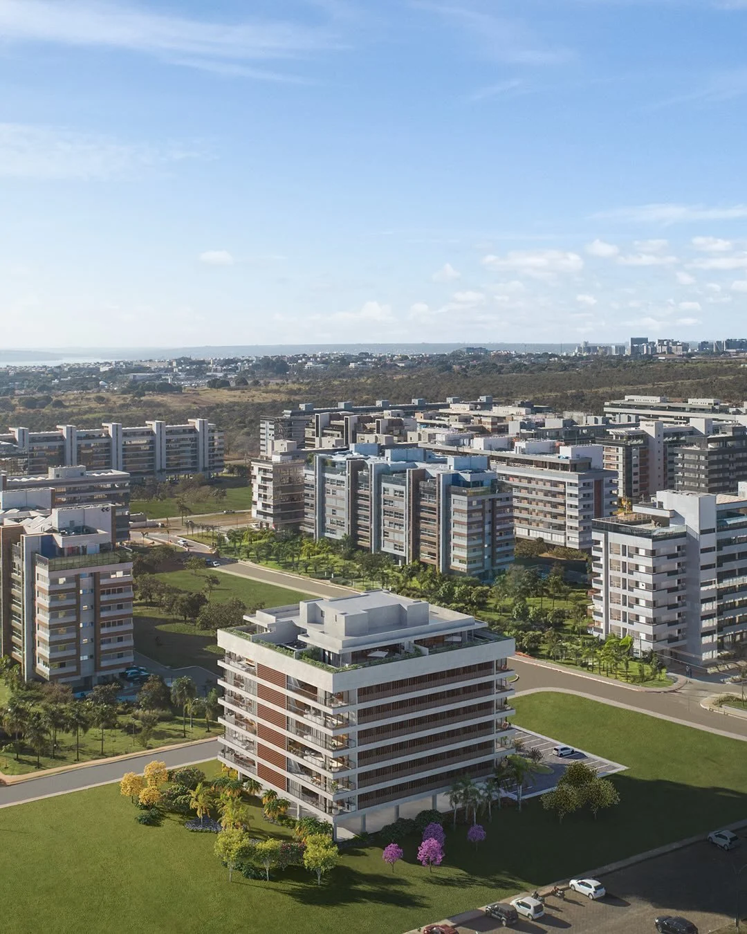 As &aacute;reas sociais do Marianne Peretti se distribuem em dois pavimentos. No t&eacute;rreo, a academia integra-se &agrave; superquadra pelo pilotis, deixando o andar livre para passagem. No topo, espa&ccedil;o gourmet, piscina e sauna se abrem pa