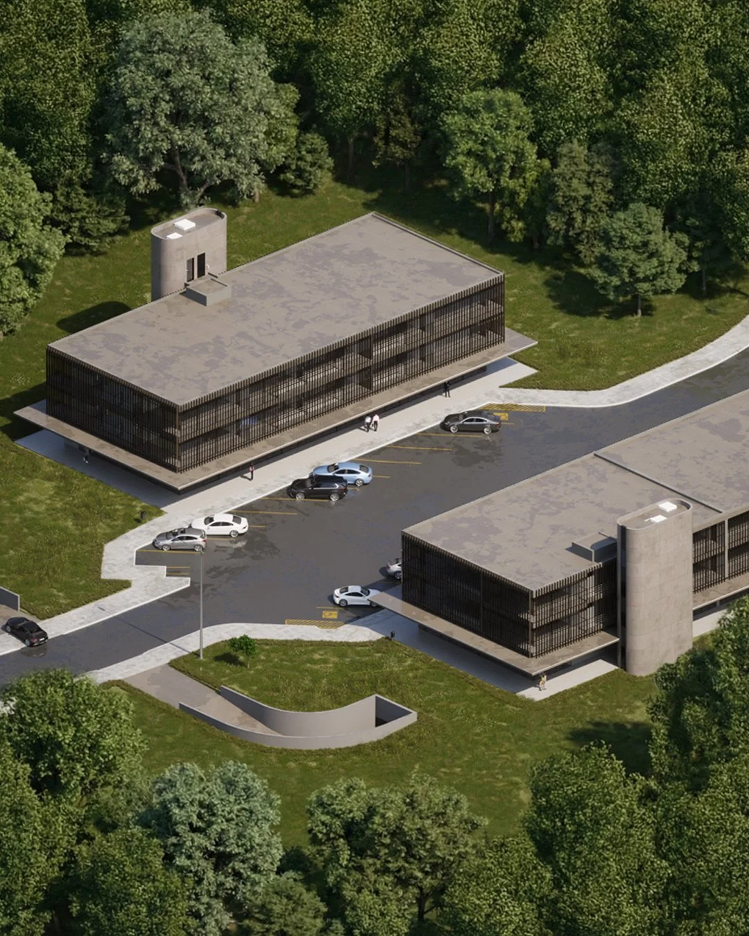 Implantado na paisagem privilegiada do Lago Sul, o conjunto comercial EQI 21/23 traduz a rela&ccedil;&atilde;o entre forma, fluidez e funcionalidade. Organizado em dois blocos, re&uacute;ne lojas no t&eacute;rreo e salas comerciais nos pavimentos sup