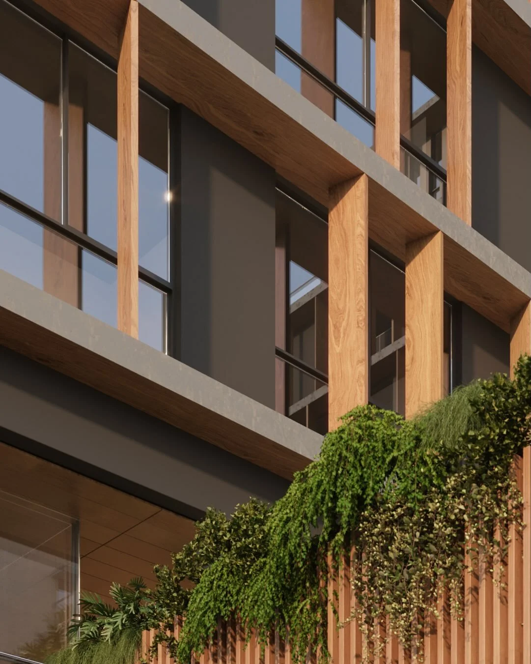 O ritmo vertical organiza o olhar, enquanto a textura da mat&eacute;ria aquece a escala. Um di&aacute;logo silencioso entre rigor e natureza, onde a luz desenha o tempo e projeta novos cen&aacute;rios.