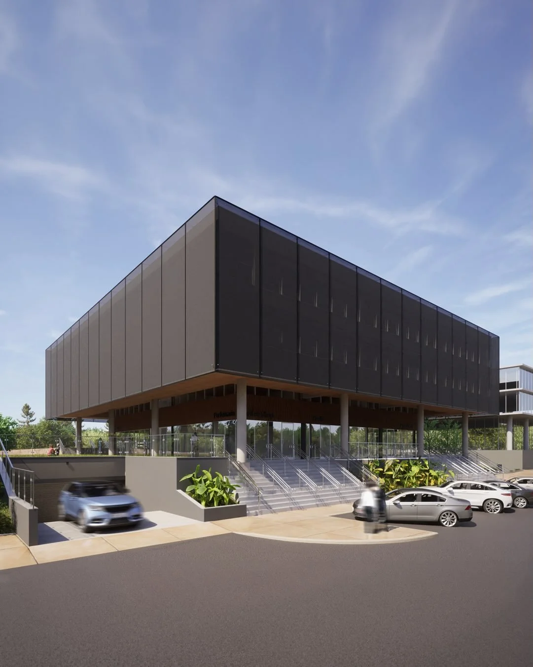 No edif&iacute;cio NW 67 E, projeto para a @empreendimentosbrasilia, a implanta&ccedil;&atilde;o eleva o volume principal, criando um t&eacute;rreo transparente e convidativo, onde as lojas se conectam diretamente ao fluxo da rua e &agrave; paisagem 