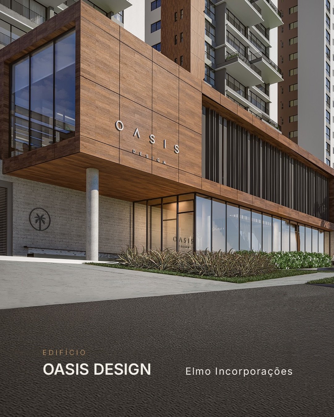 No projeto Oasis Design realizamos uma leitura atenta da escala urbana no acesso social. O volume de entrada se exp&otilde;e de maneira generosa, configurado como uma caixa sutilmente apoiada nos pilares. Essa solu&ccedil;&atilde;o arquitet&ocirc;nic