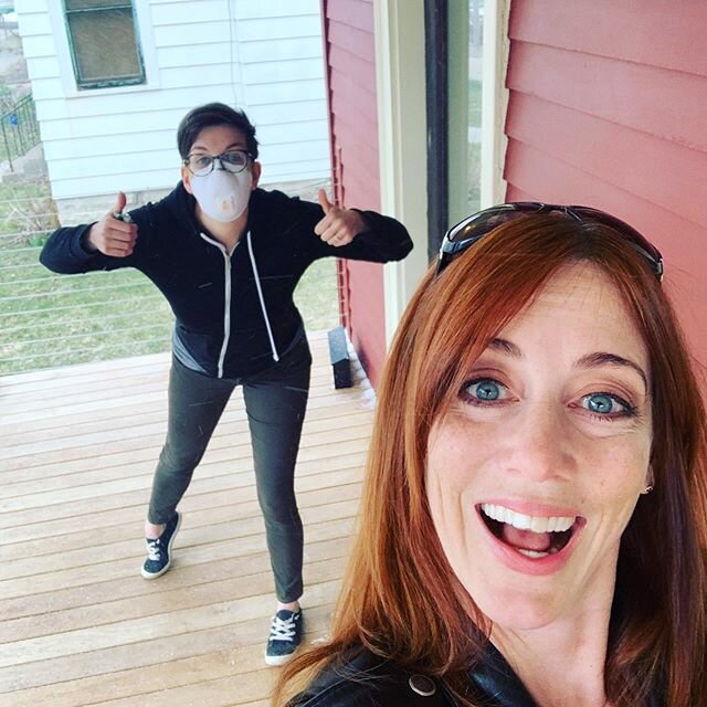 Six feet away selfie with the amazing Mandi! Happy closing day, sweet friend! We are over the moon for you! Your home is beautiful! And we can&rsquo;t wait (literally can&rsquo;t wait!!) to hang out with you and Reece and the pups and cat here! #stay