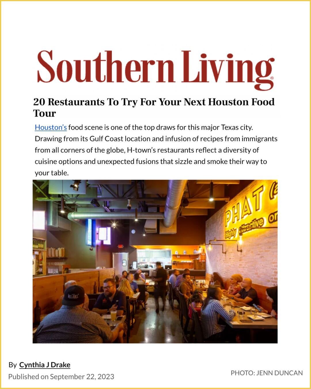 Big congrats to Alex Au-Yeung and the team at Phat Eatery for being named as one of the &quot;20 Best Restaurants in Houston&quot; by Southern Living! 🍽️🤩

Houston's food scene is truly a remarkable symphony of cultures and flavors and Phat Eatery 