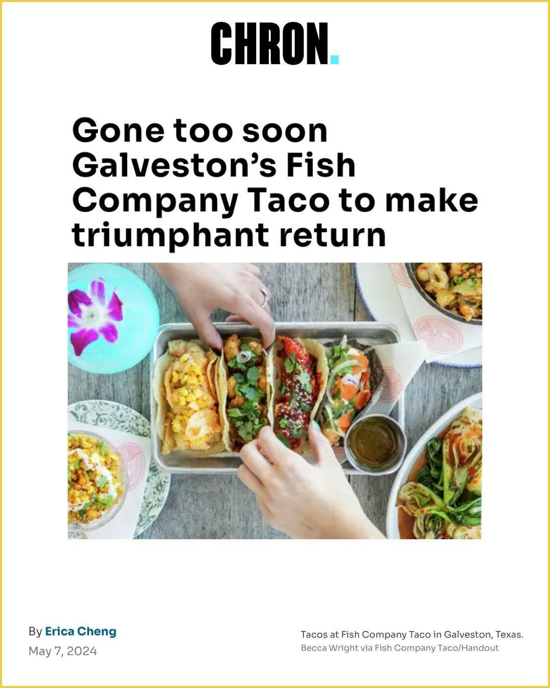 We're thrilled to finally share that @razhalili and the @piersixseafood crew will soon make waves in Galveston by reviving island darling @fishcompanytaco to serve up globally inspired Gulf-to-table tacos and beach worthy cocktails! Thanks for sharin