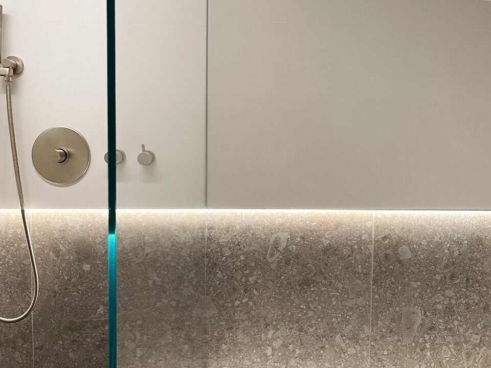In one of our latest projects, LED strip lighting was added to create mood in the bathroom and bedroom.
