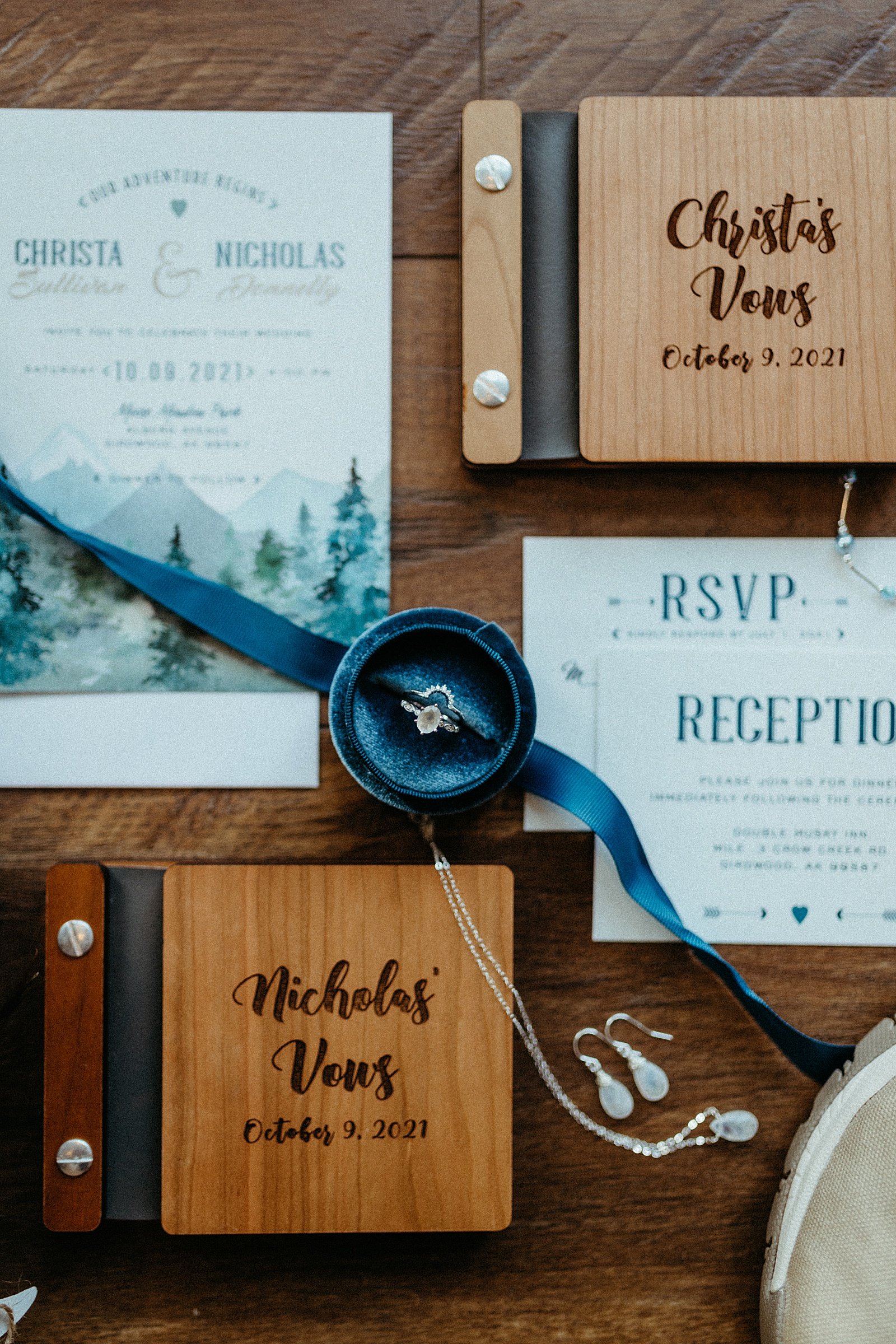  Wedding details displayed for Alaska elopement in the mountains at an Airbnb 