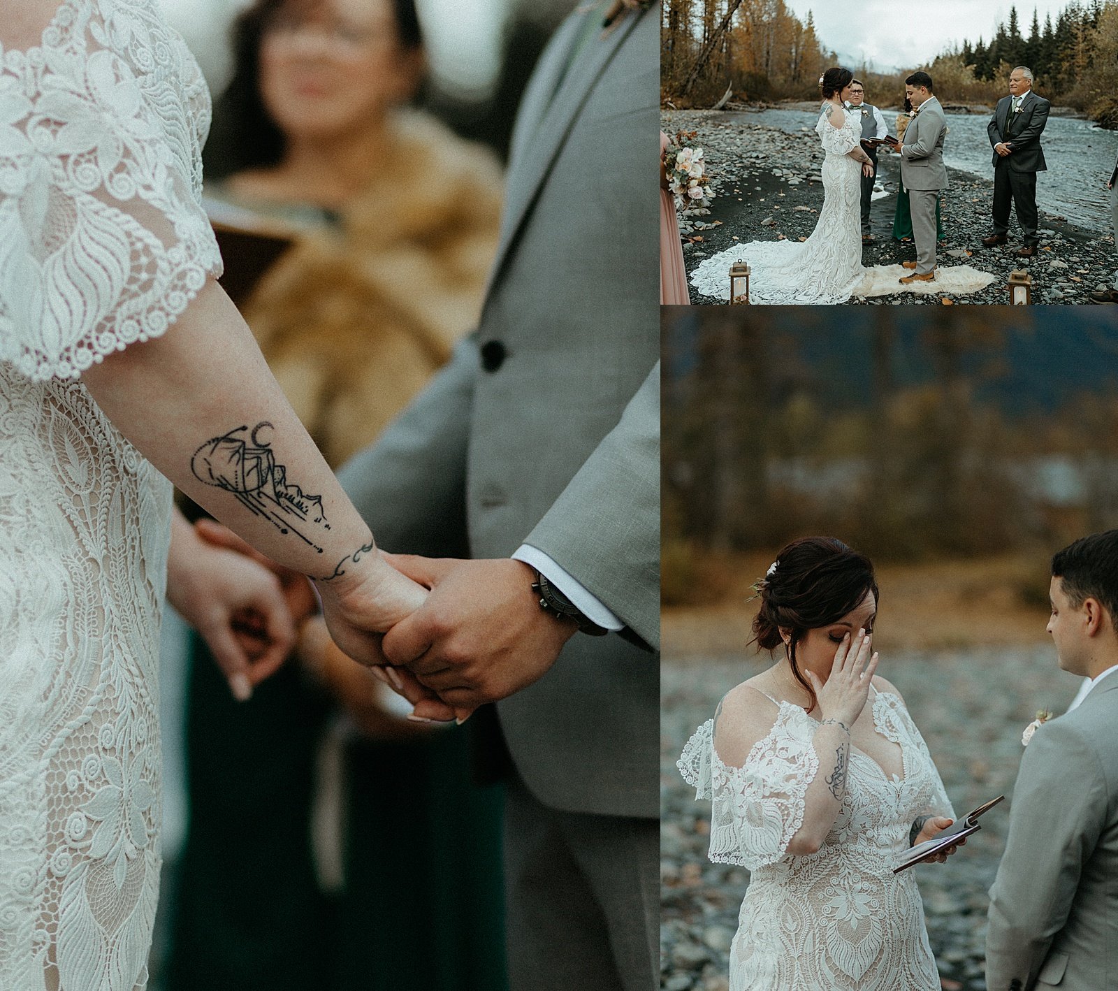  Bride and groom holding hands at the alter for their micro adventure wedding 