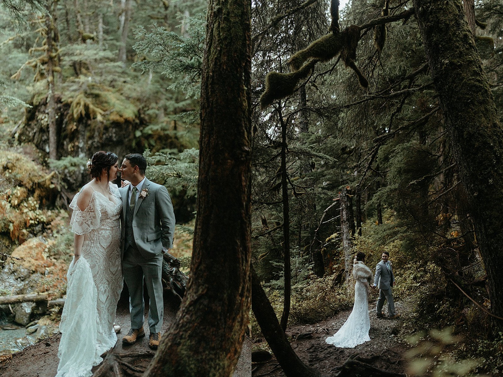  Bride and groom in the forest for their Girdwood Elopement 