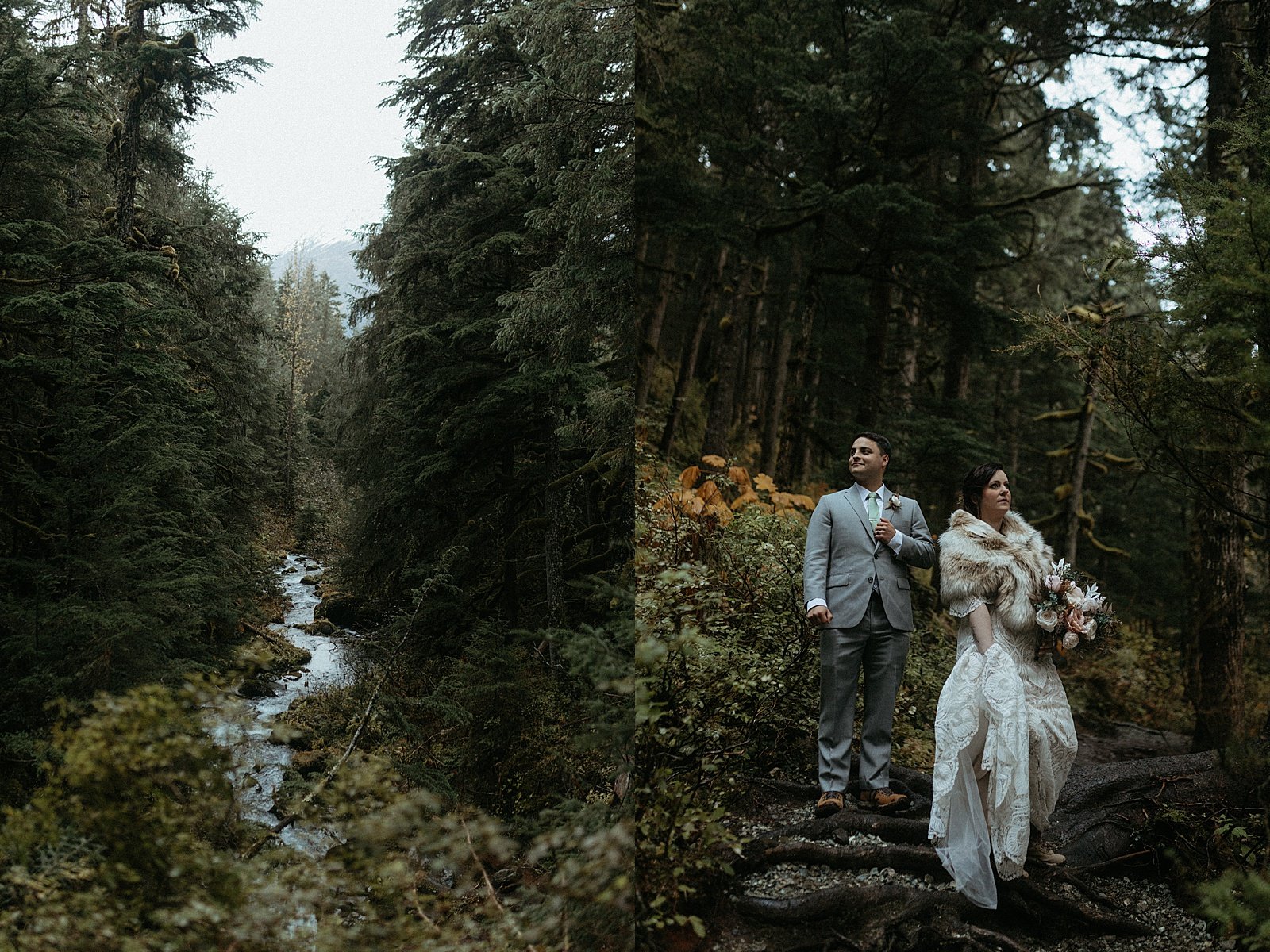  Newlyweds in the forest of Alaska by wedding photographer, Rachel Struve 