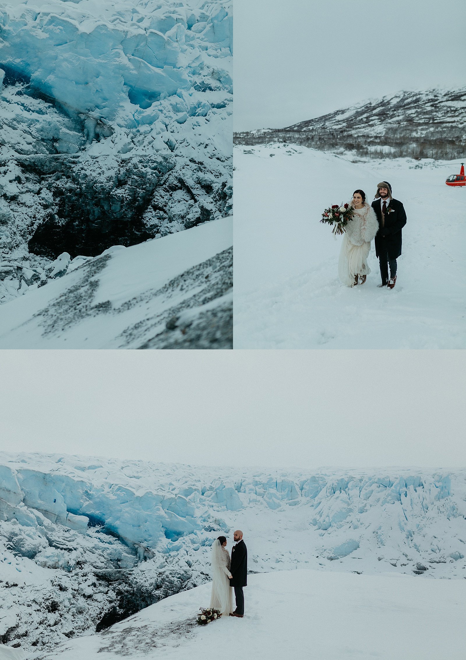  Bride and groom on a glacier in Alaska by wedding photographer, Rachel Struve 