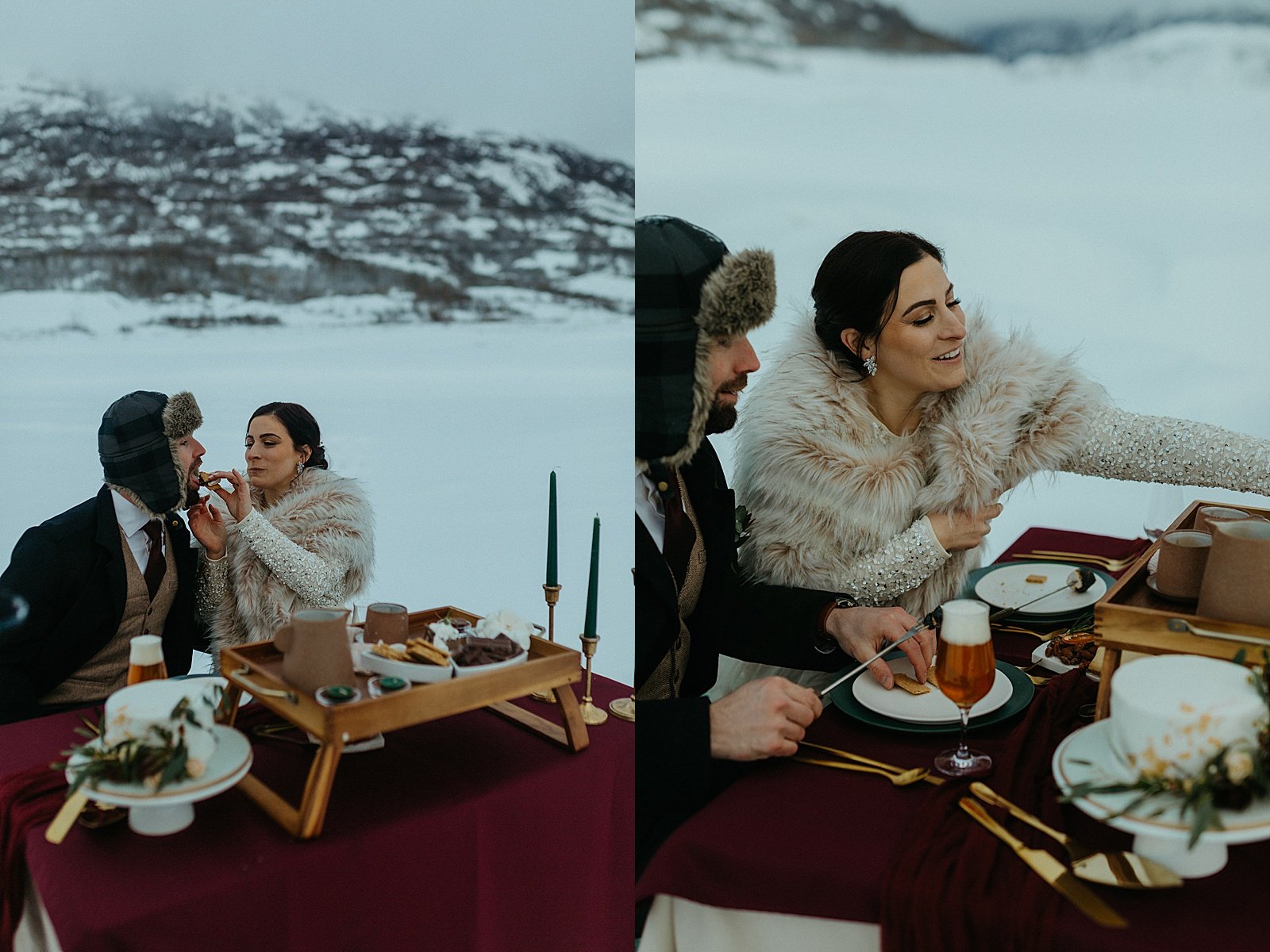  Bride and groom enjoying a private dining experience on a mountaintop 