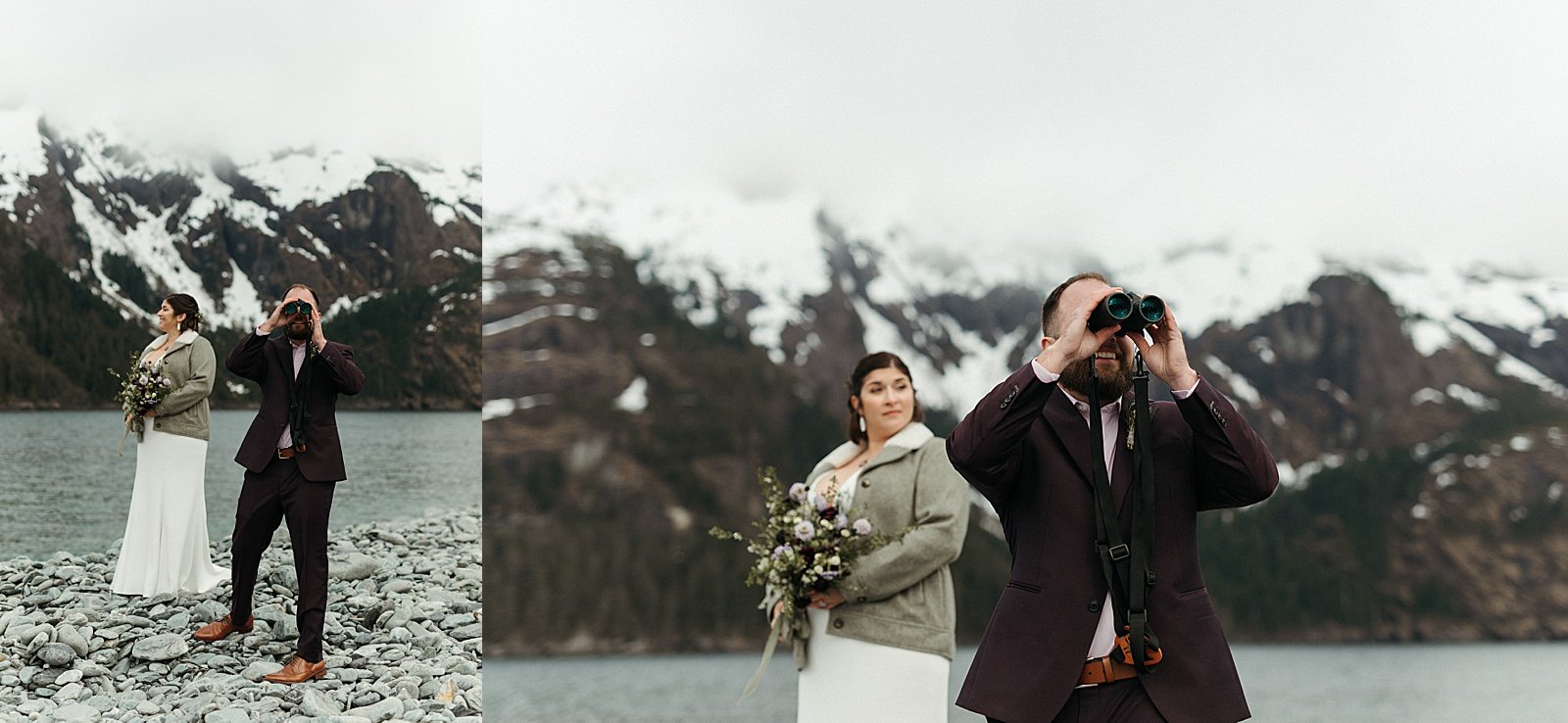  Bride and groom looking through binoculars by Rachel Struve Photography 