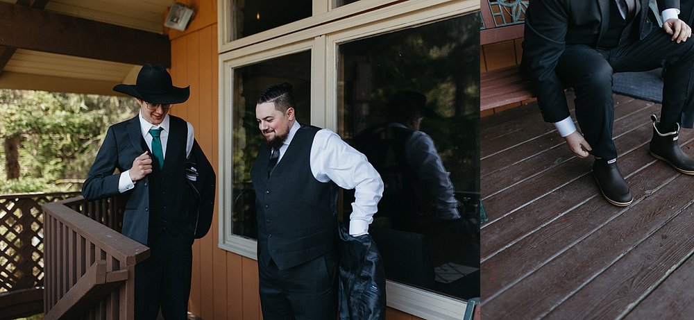  Groom getting ready for micro wedding on a balcony by Rachel Struve Photography 