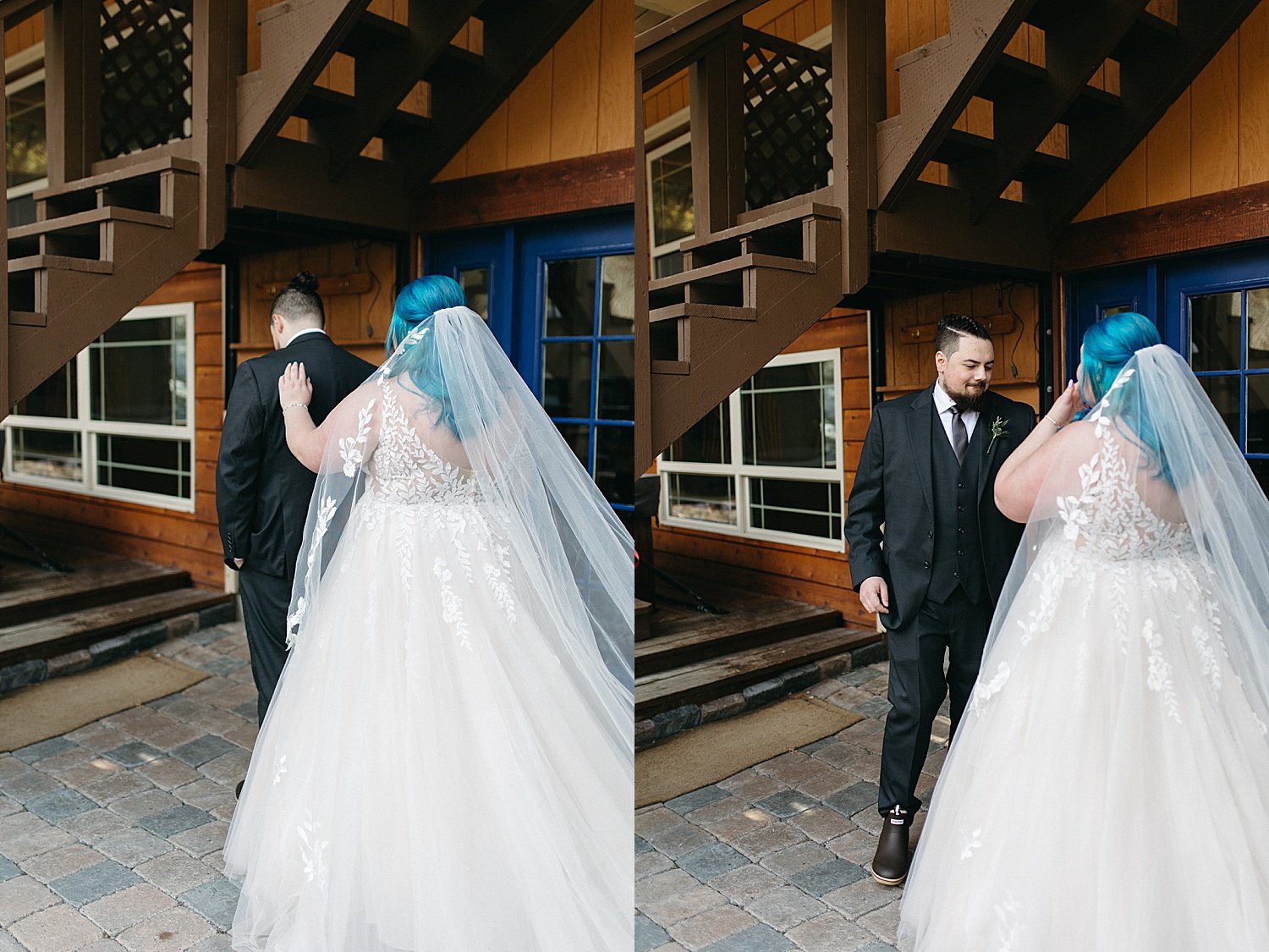  First look with bride and groom at an Airbnb by Rachel Struve Photography alaska elopement photographer in Girdwood ak 
