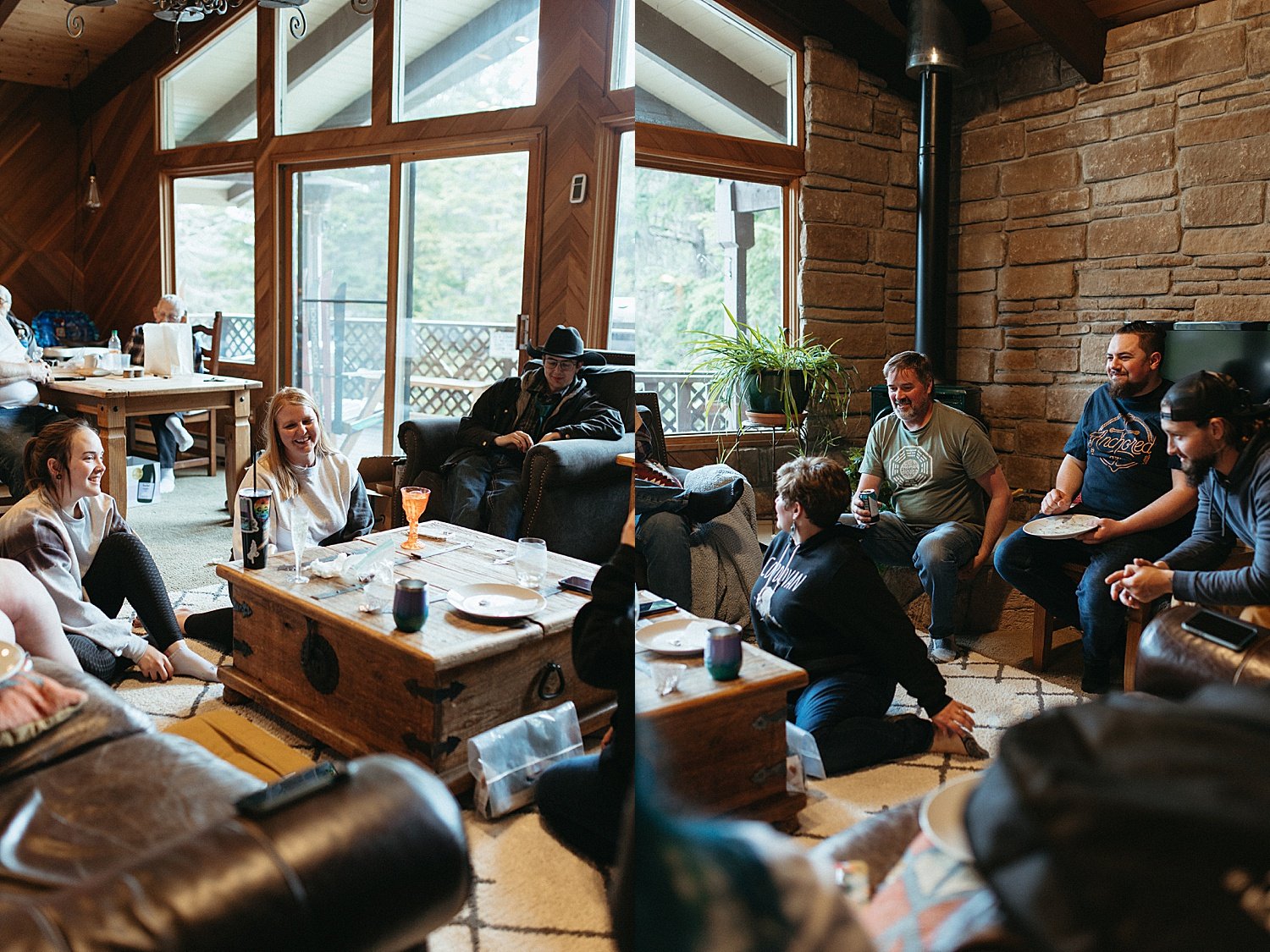  Guests playing games at airbnb after an intimate beach elopement in Girdwood 