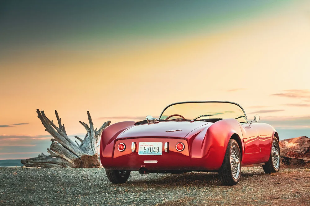 The Swift. In Jim’s words, the two-seater lacks a roof and complicated interior; it is truly a classic racer for the road. Courtesy of Simpson Design.
