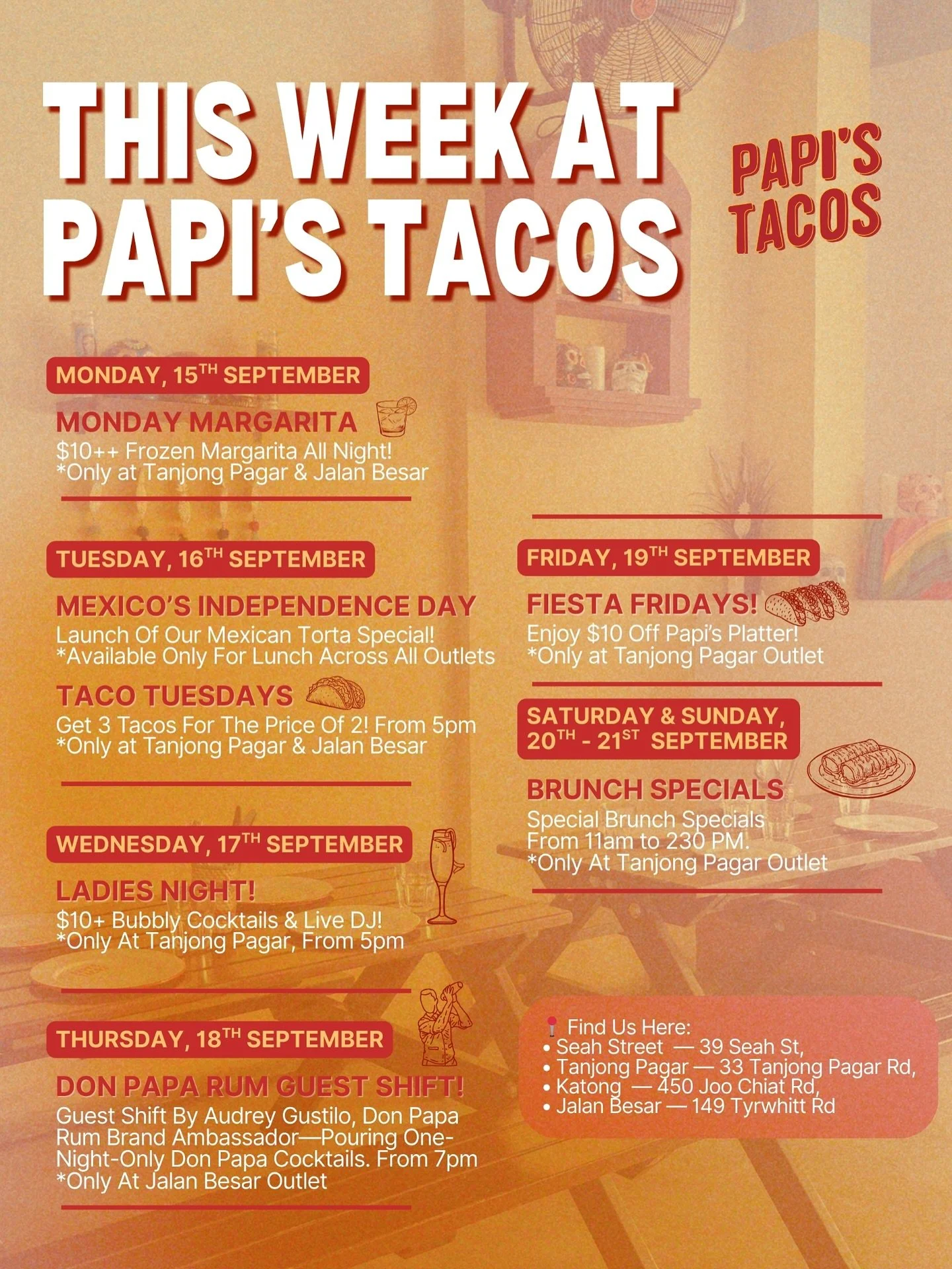 It&rsquo;s fiesta season at Papi&rsquo;s and you don&rsquo;t wanna miss this one 🌮🍹 From $10 margs and bubbly, to a brand-new Mexican torta special, live DJs, one-night-only Don Papa cocktails, and brunch to cure it all &mdash; we&rsquo;ve got your