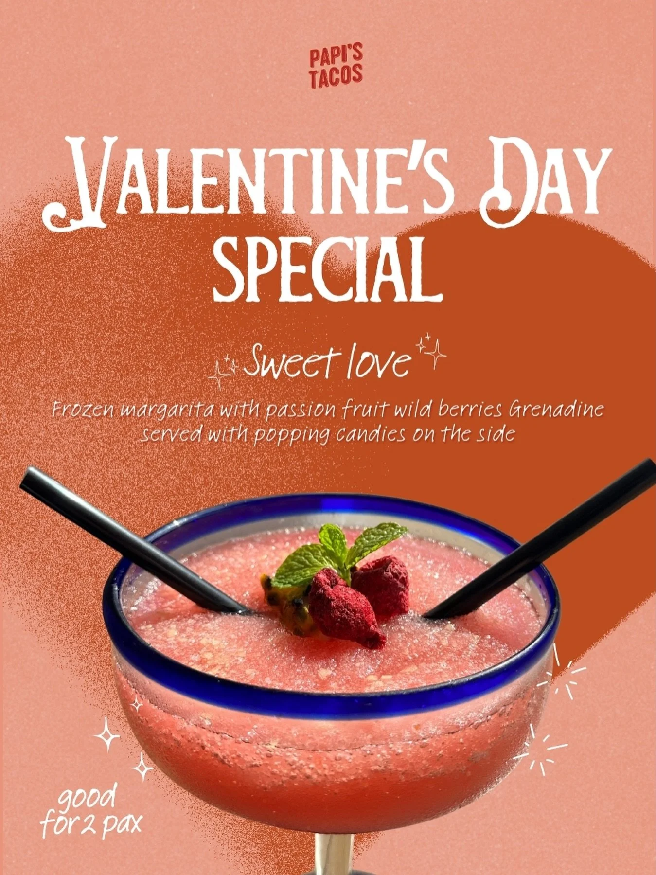 💘🍹 Meet &ldquo;Sweet Love&rdquo; &mdash; our Valentine&rsquo;s Day special made for sharing.

A frozen margarita for two, blended with passionfruit, wild berries, and a splash of grenadine, served with popping candies on the side for a little extra