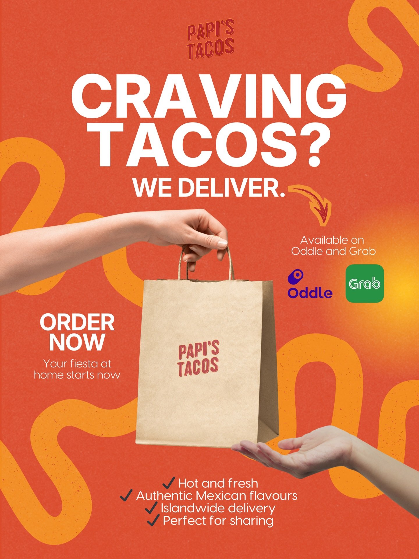 🌮🔥 Craving authentic Mexican tacos but don&rsquo;t feel like heading out?

We&rsquo;ve got you covered.

Papi&rsquo;s Tacos is available for delivery &amp; pick-up at all outlets &mdash; so your taco fix is never too far away.

🚚 Islandwide delive